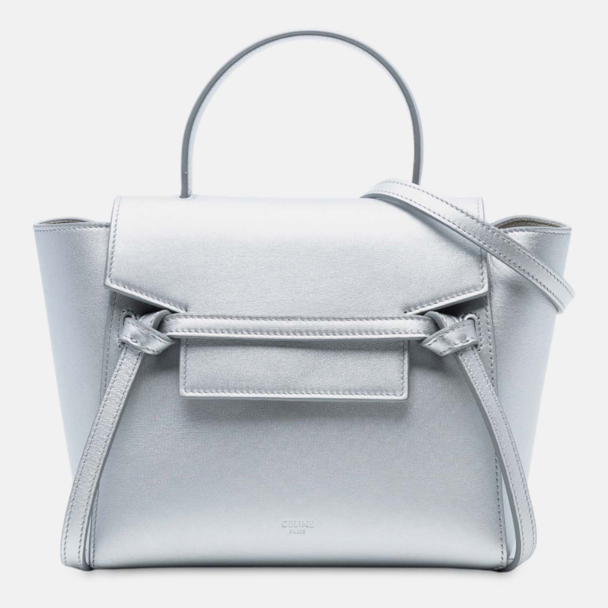 CELINE Pre-owned Nano Laminated Calfskin Belt Bag In Silver