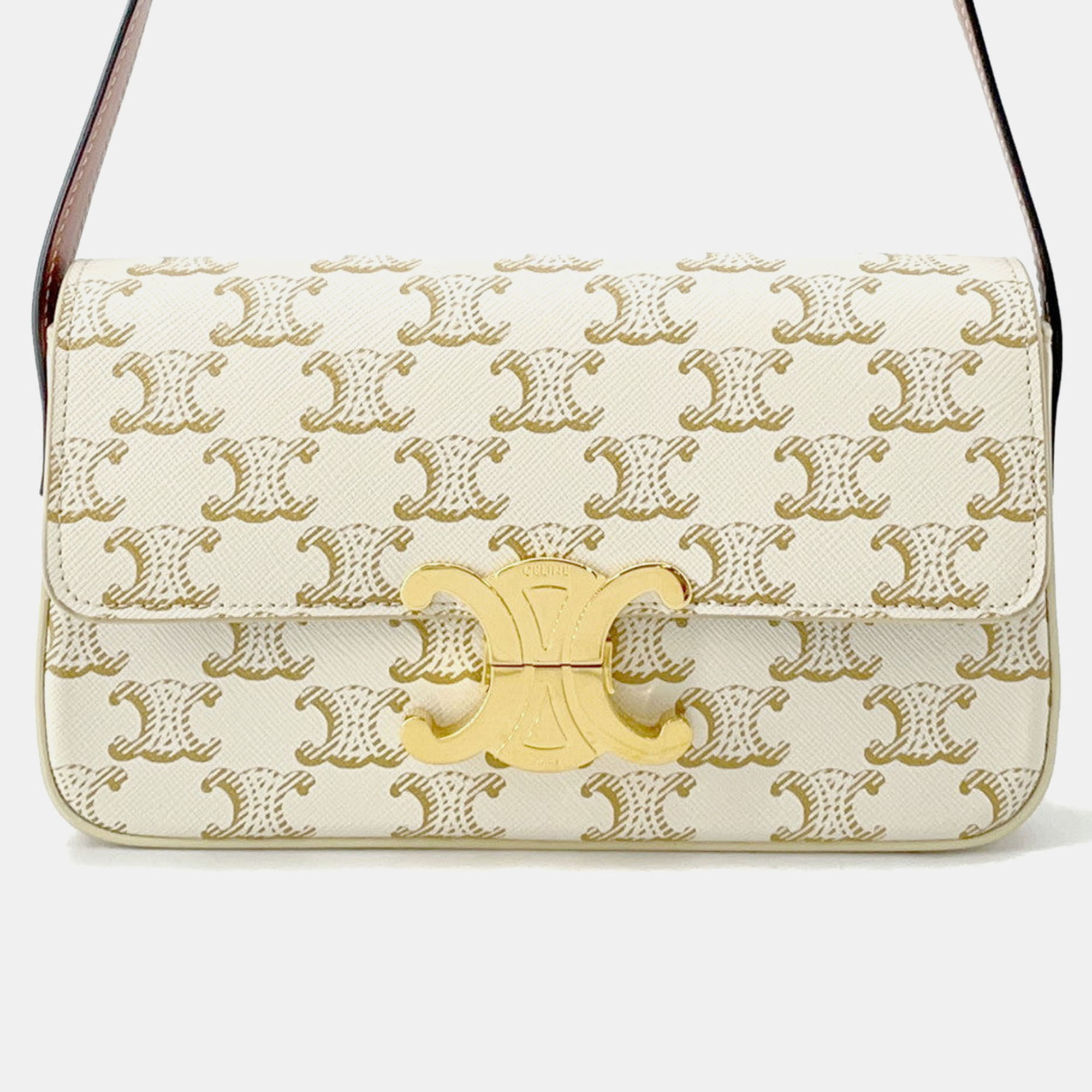 CELINE Pre-owned Claude Triomphe Shoulder Ivory/brown Pvc Leather In Sand