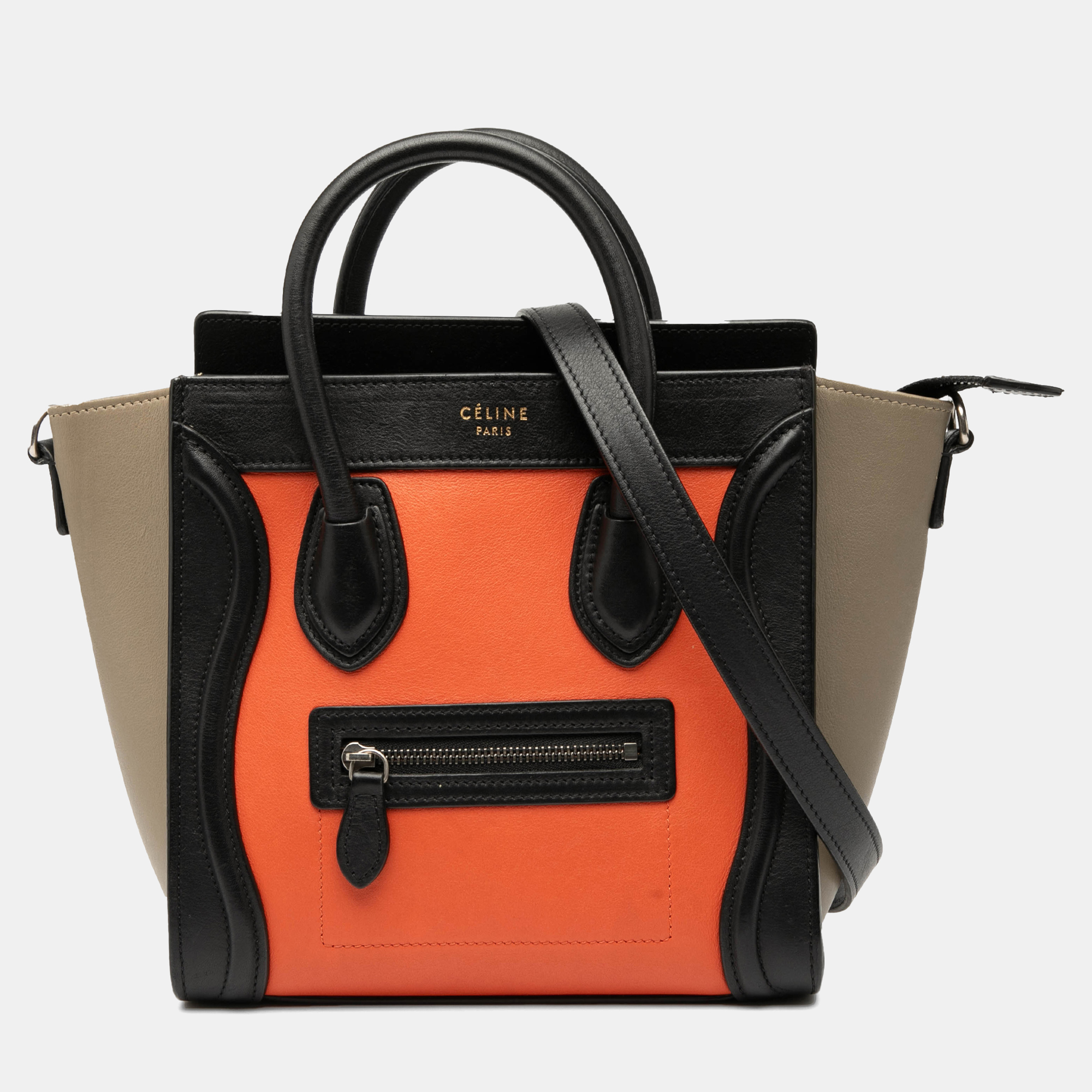 

Celine Orange Nano Tricolor Leather Luggage Tote