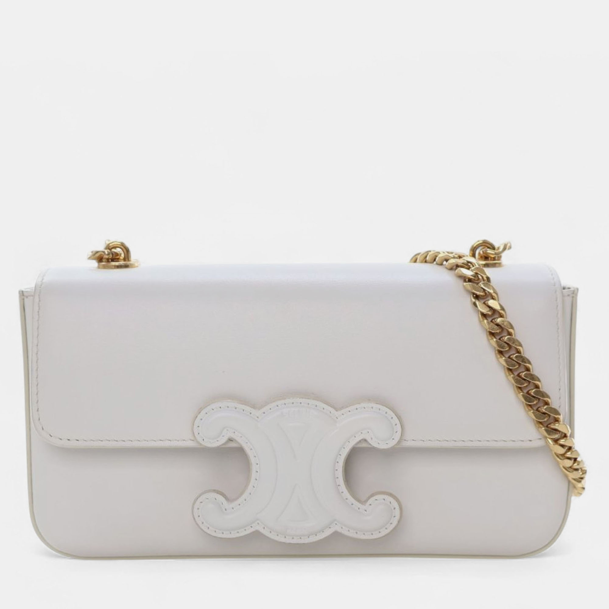 

Celine White Calfskin Cuir Triomphe Chain Shoulder Bag