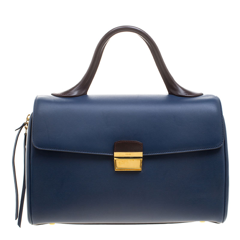 Celine Navy Blue Leather Top Handle Bag