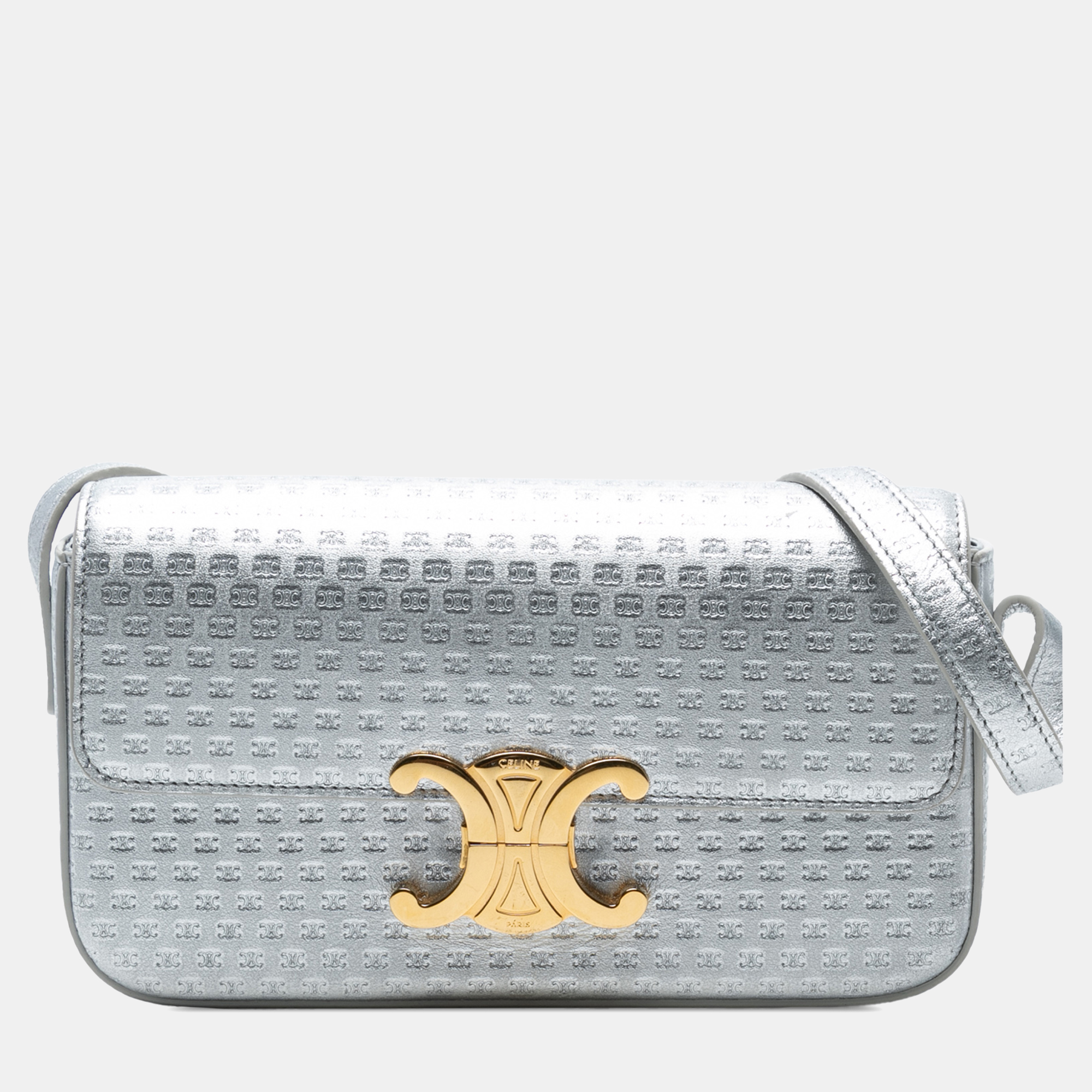 

Celine Silver Triomphe All Over Laminated Calfskin Claude Shoulder Bag