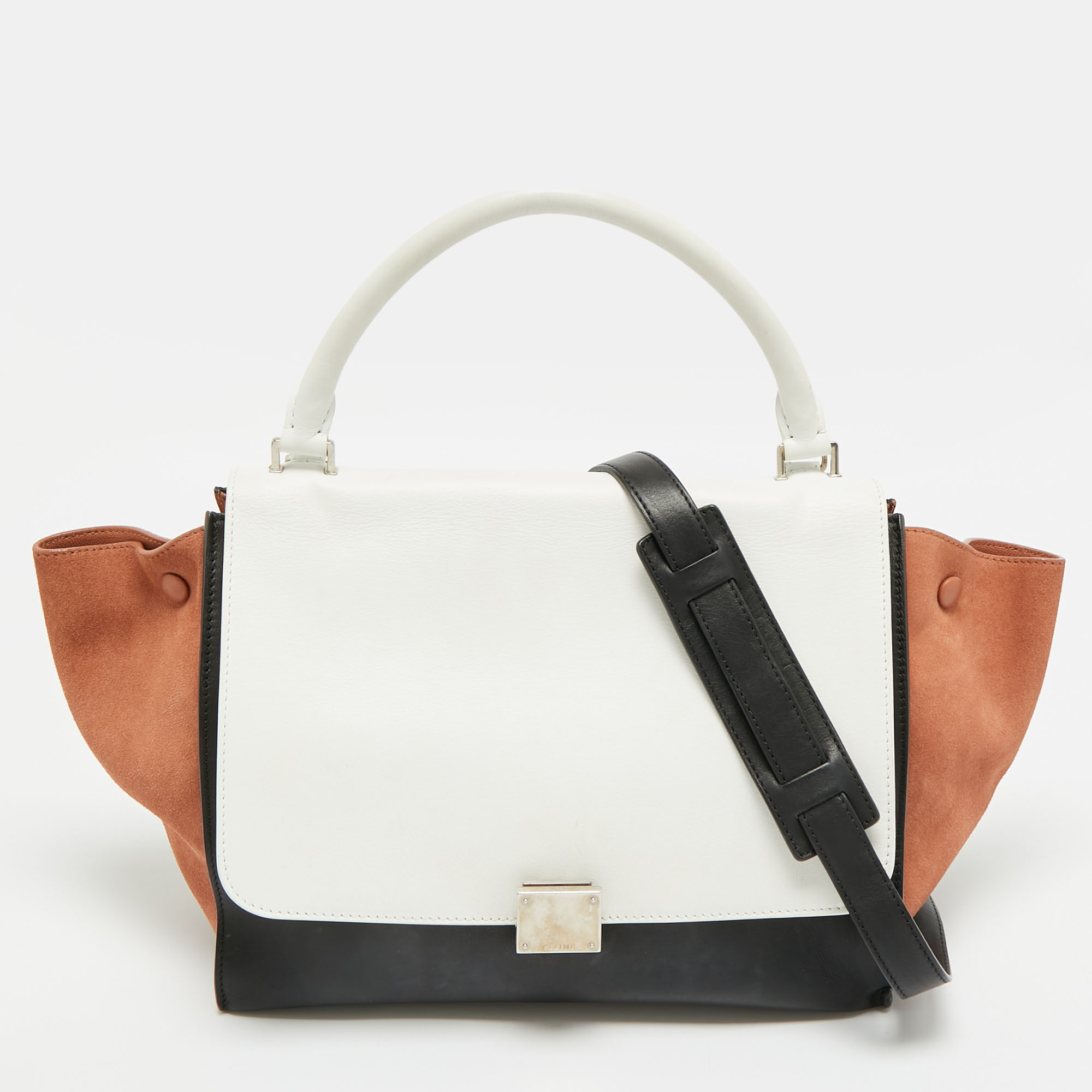 

Celine Trapeze  Tricolor Leather and Suede Top Handle Bag, Multicolor