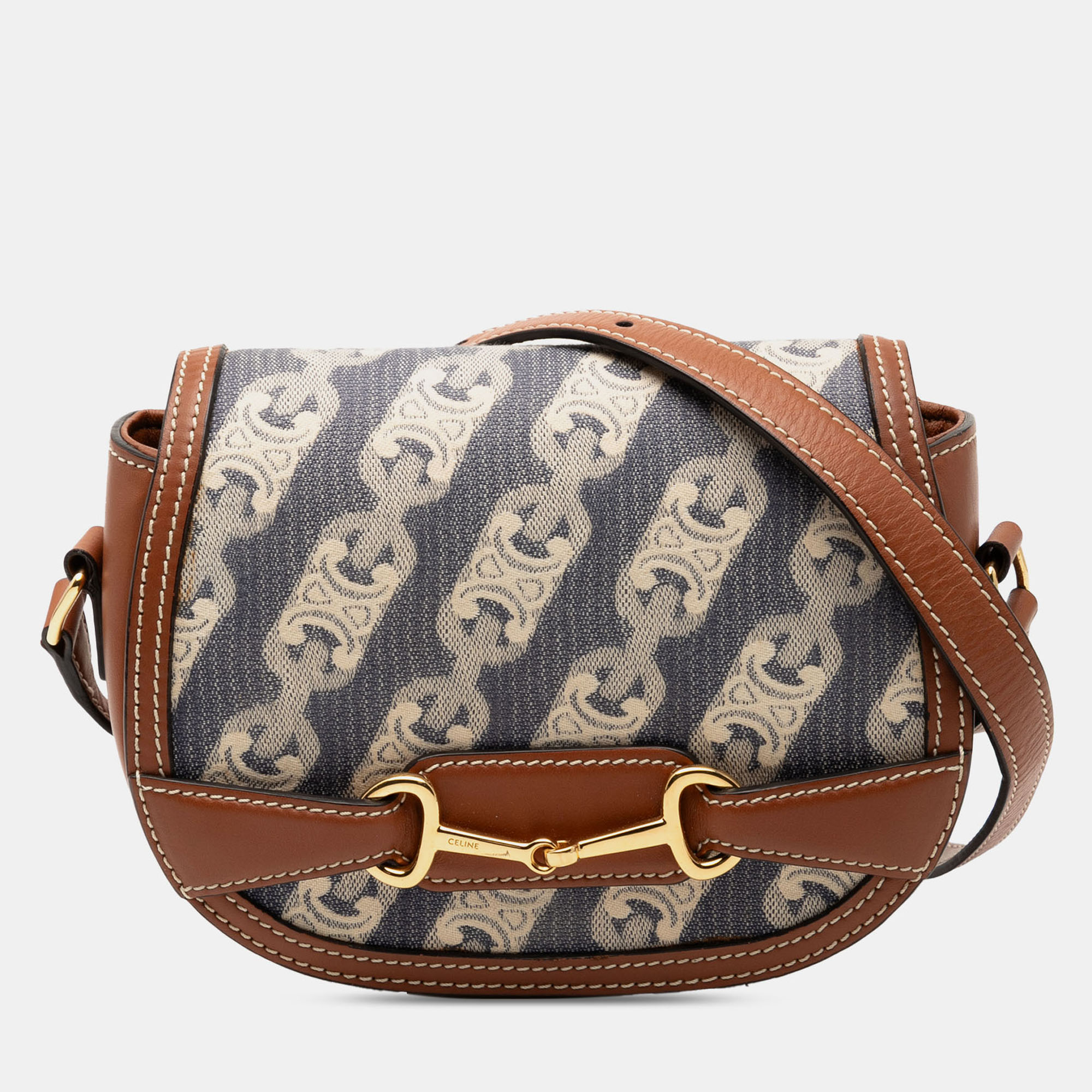 

Celine Blue Brown Small Maillon Triomphe Jacquard and Calfskin Crecy Crossbody