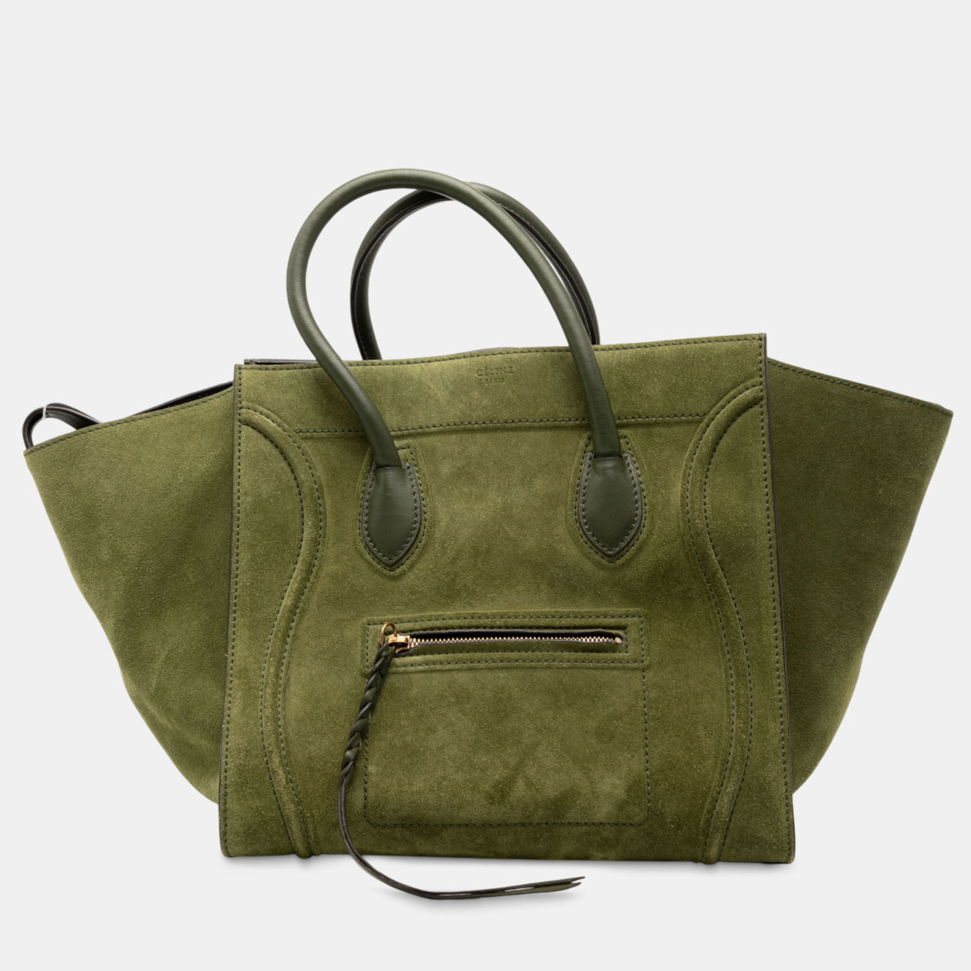 

Celine Green Medium Suede Phantom Luggage Tote