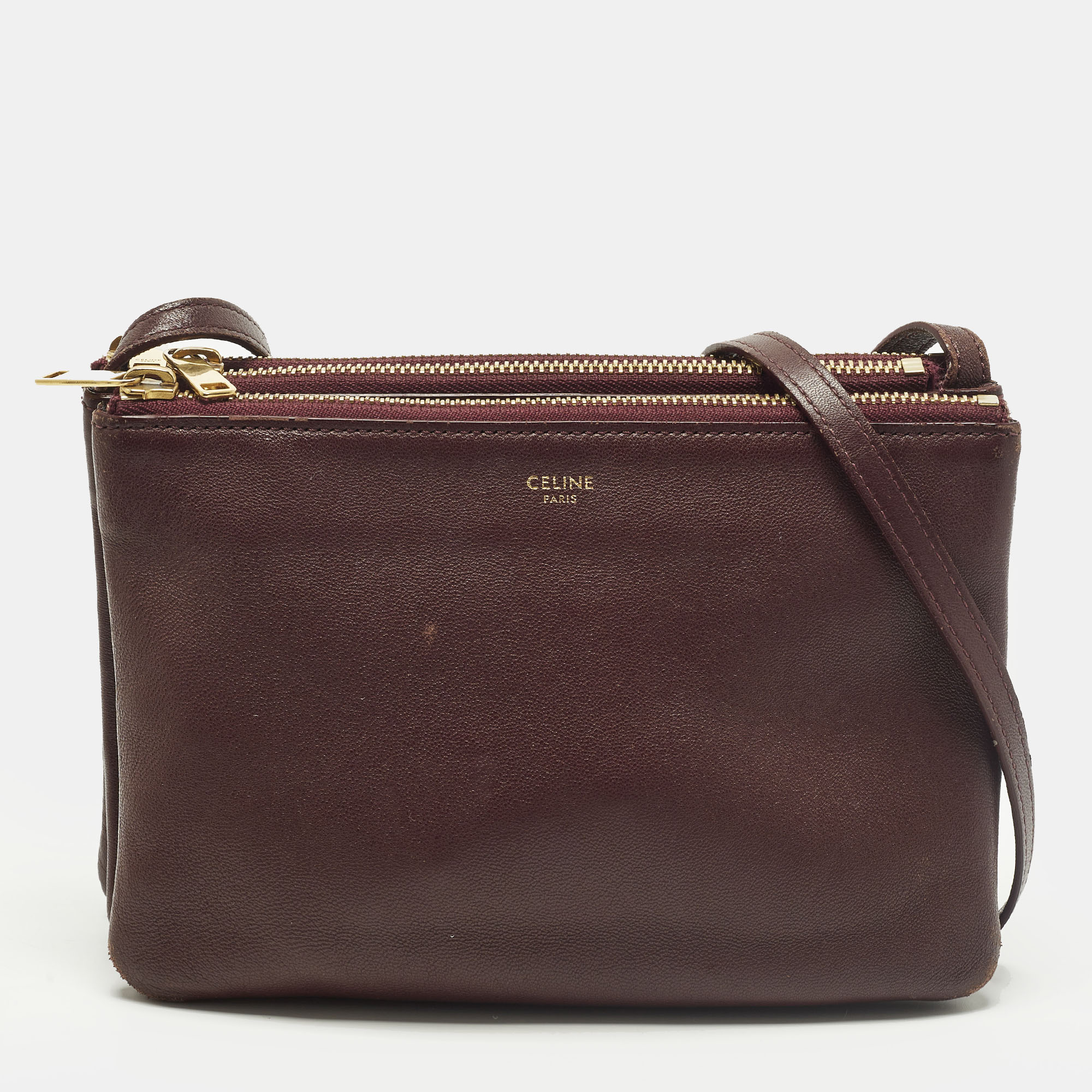 

Celine Trio Small Burgundy Leather Crossbody Bag