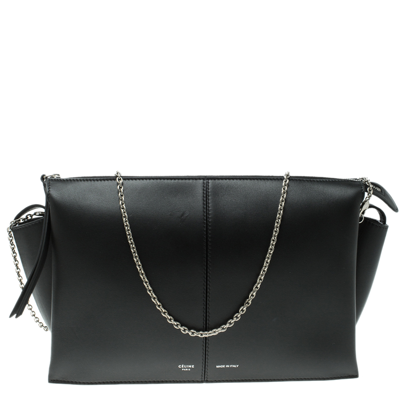Celine Black Leather Trifold Chain Clutch Celine | The Luxury Closet