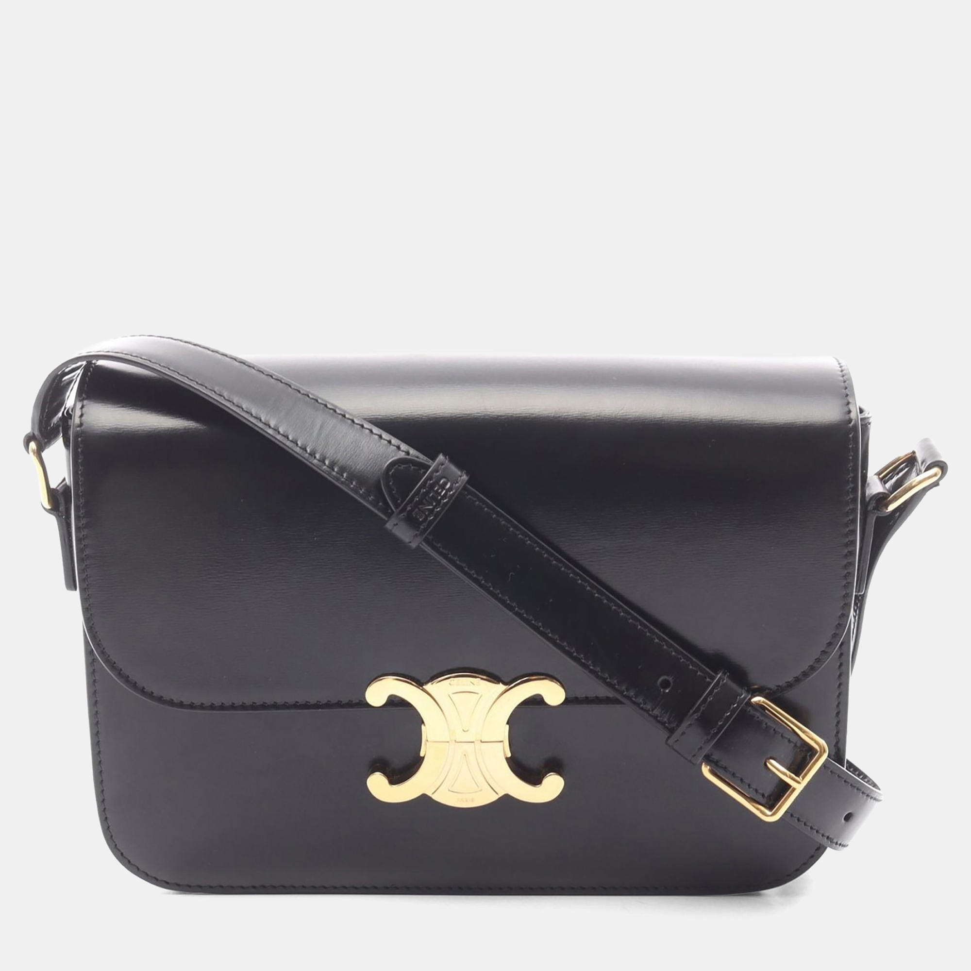 

Celine Classic Triomphe Medium Black Calfskin Leather Crossbody Bag