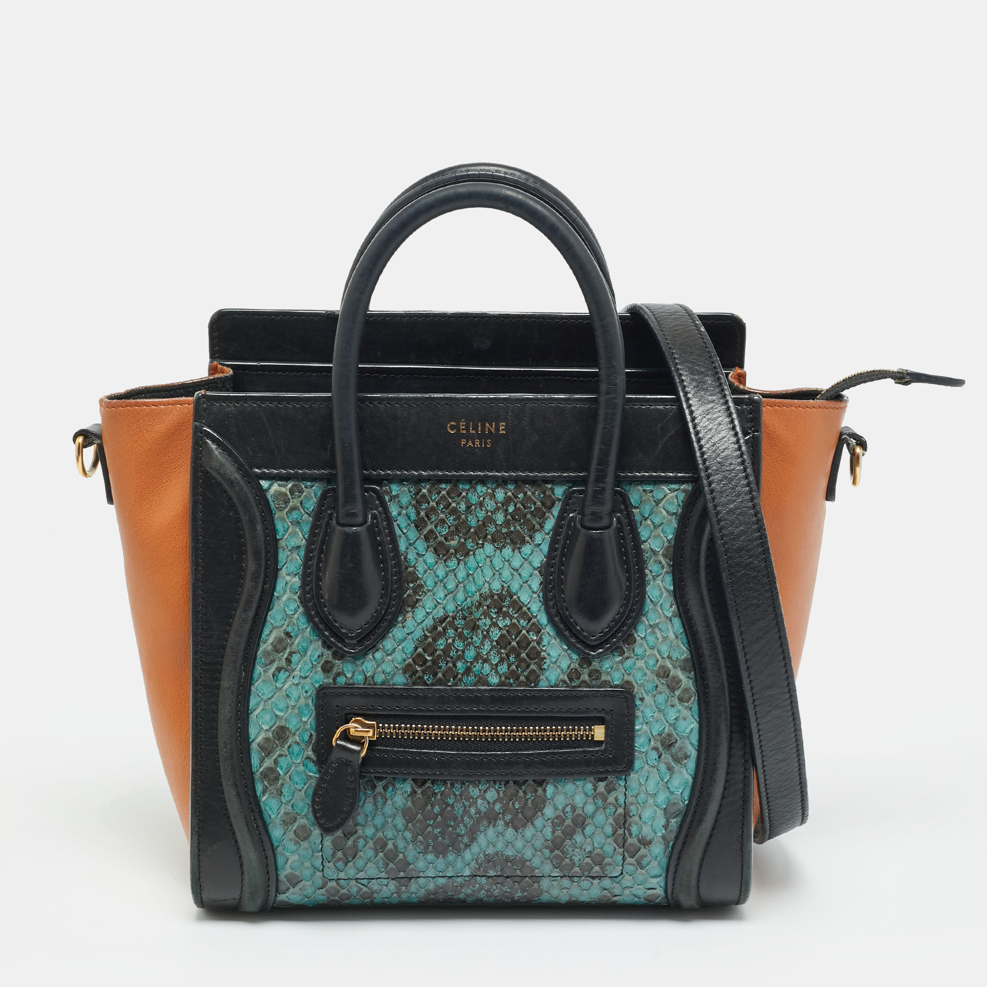 

Celine Luggage Nano Tricolor Python and Leather Tote, Multicolor