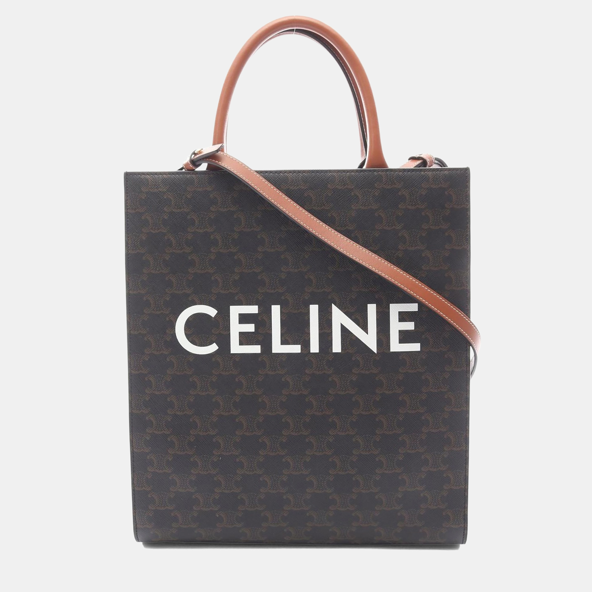 

Celine Vertical Cabas Triomphe Small Brown Canvas and Leather Tote Bag