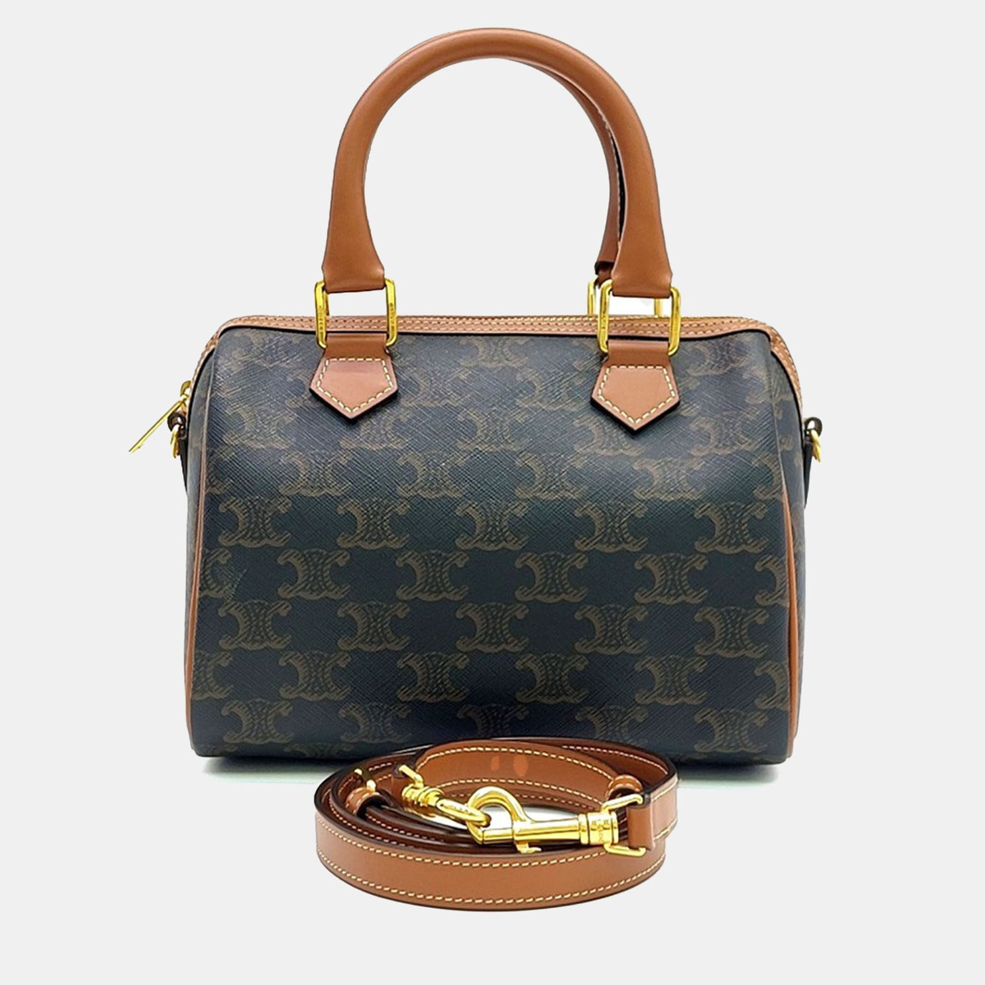 

Celine Brown Coated Canvas Triumph Boston Bag Small