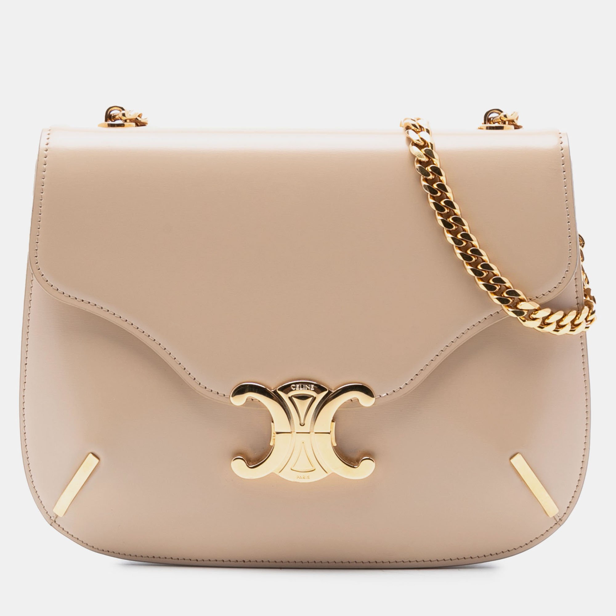 

Celine Brown Teen Shiny Calfskin Triomphe Besace Clea Chain Crossbody