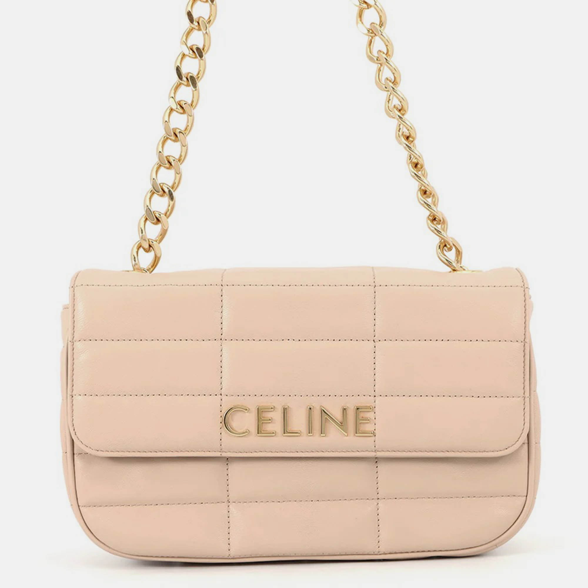 

Celine Mono Chrome Chain Shoulder Bag Beige Leather