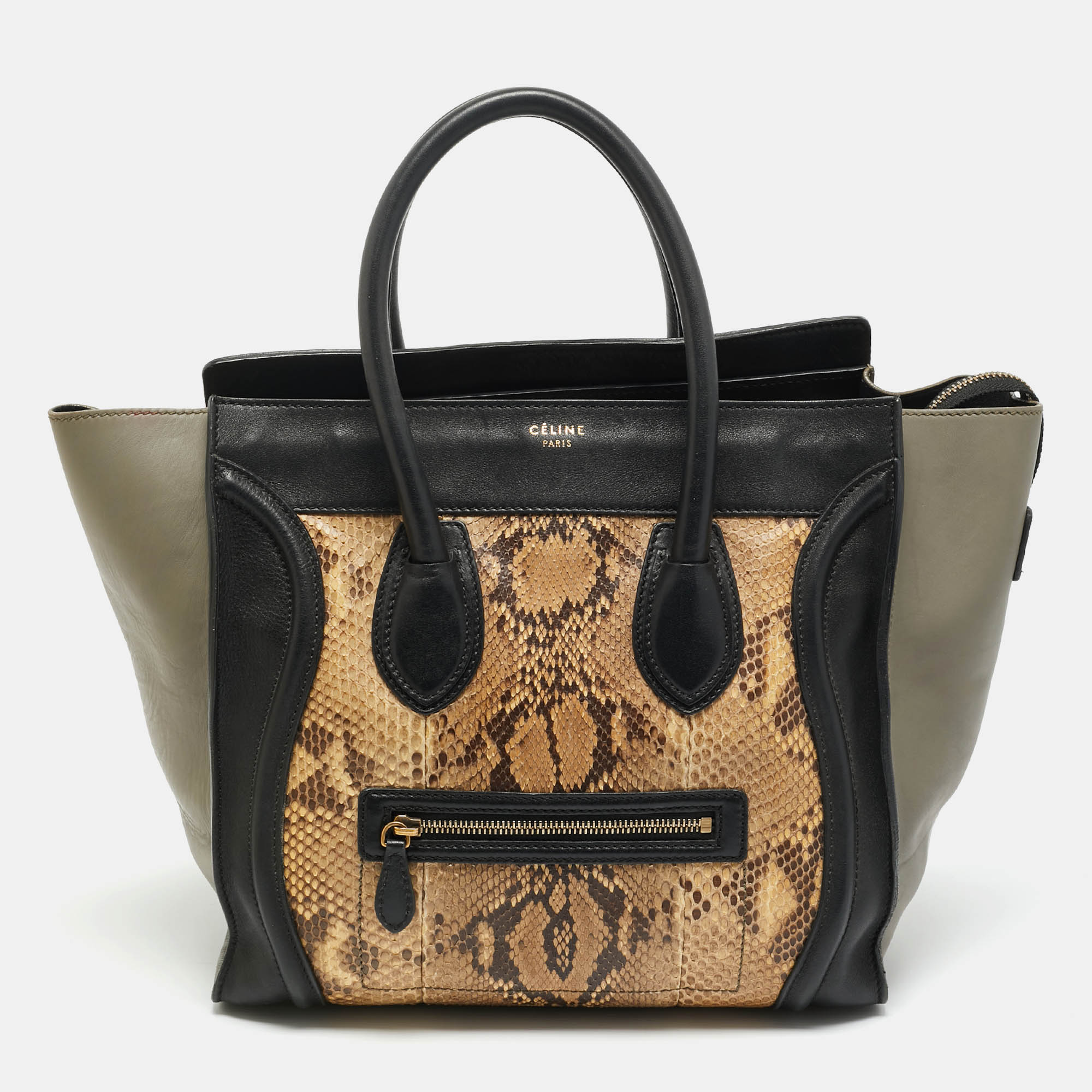 

Celine Luggage Mini Tricolor Leather and Python Tote, Multicolor