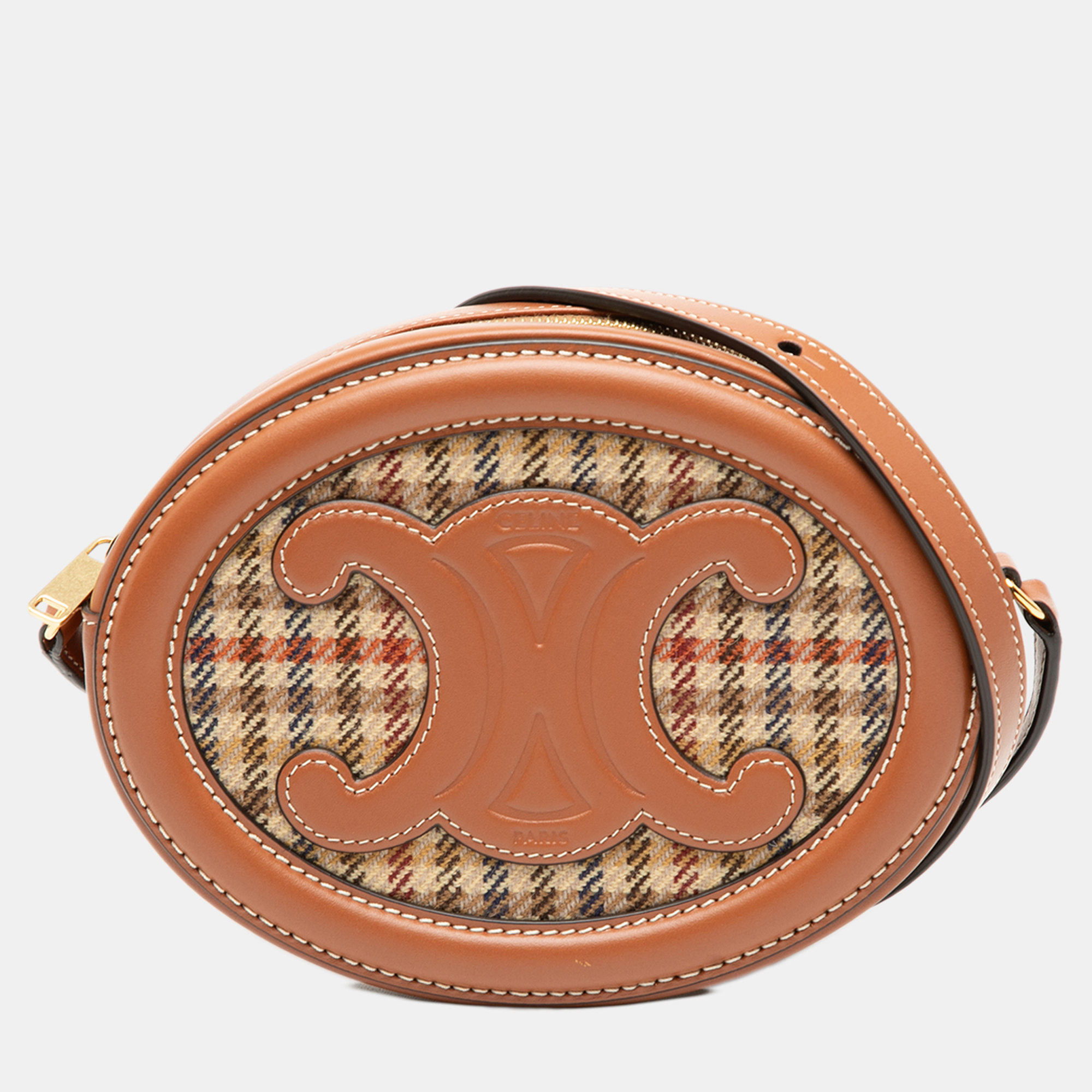 

Celine Brown Small Houndstooth Canvas and Calfskin Cuir Triomphe Oval Crossbody