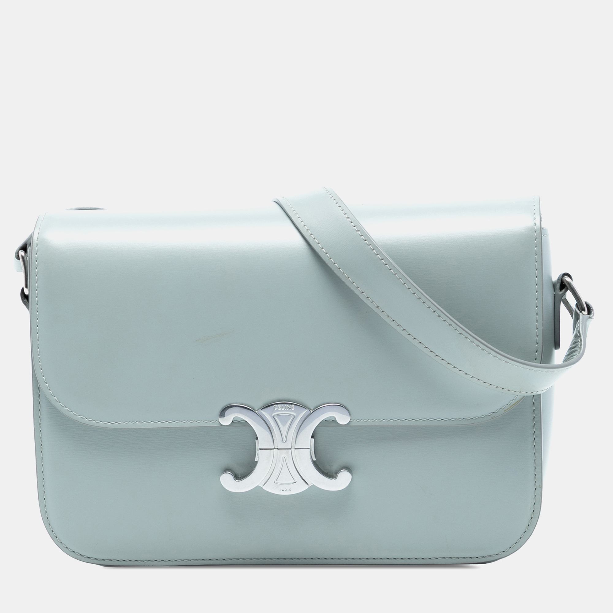 

Celine Blue Classique Shiny Calfskin Triomphe Crossbody
