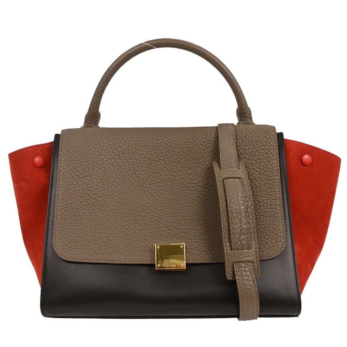 

Celine Black Red Brown Leather Trapeze 2Way Handbag, Multicolor