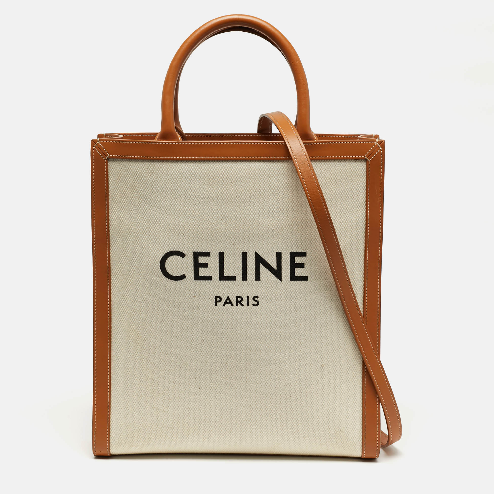 

Celine Vertical Cabas  Tan/Natural Canvas and Leather Tote