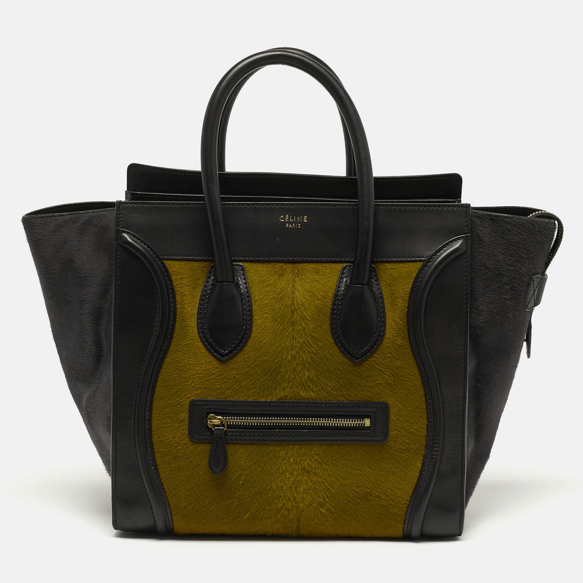 

Celine Luggage Mini Black/Green Leather and Calfhair Tote