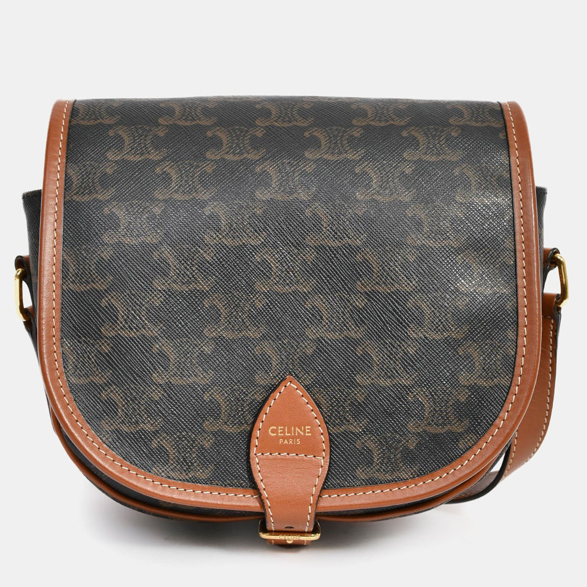 

Celine 2020 Brown Triomphe Canvas/Leather Folco Crossbody