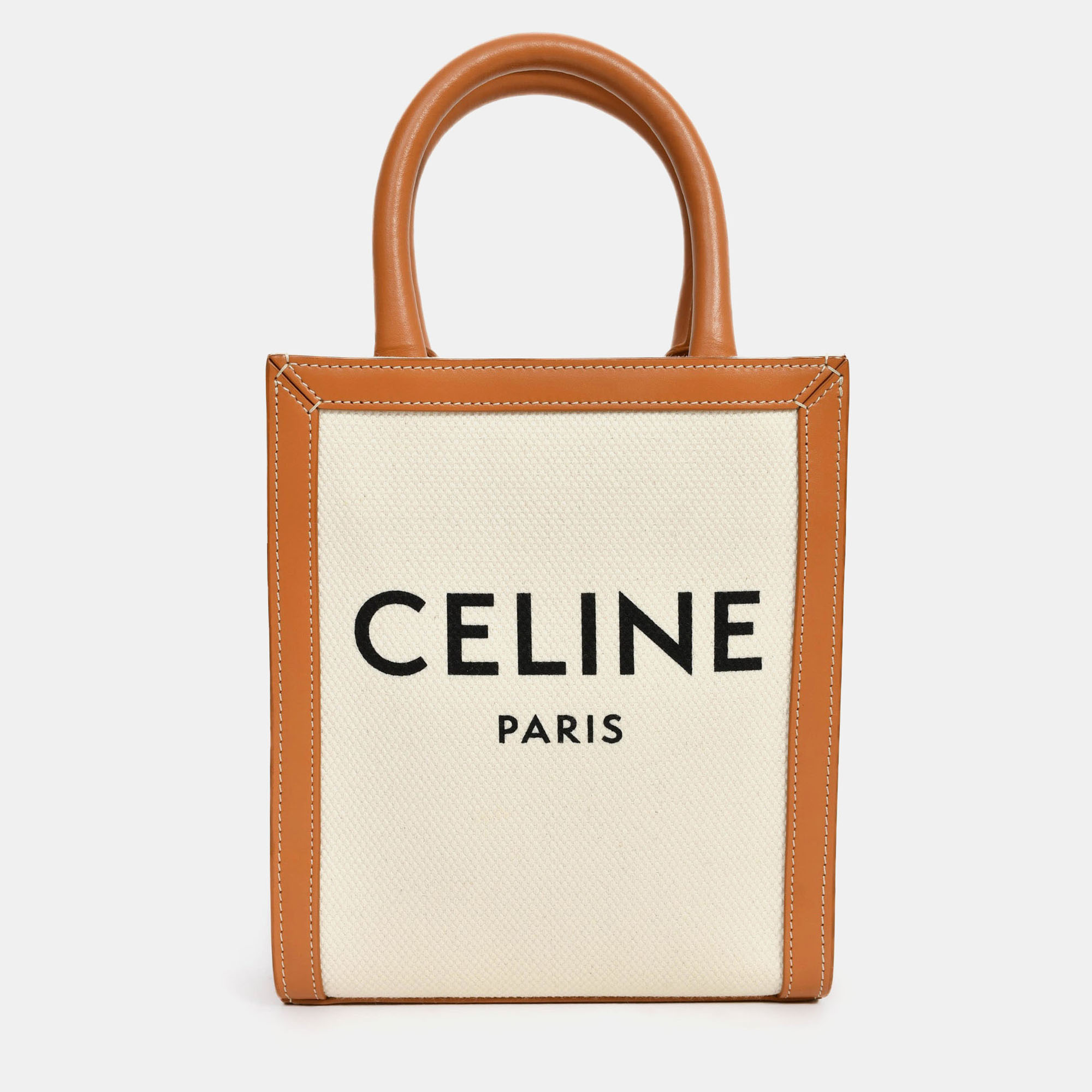 

Celine Beige Logo Canvas Mini Vertical Cabas Tote Bag with Strap