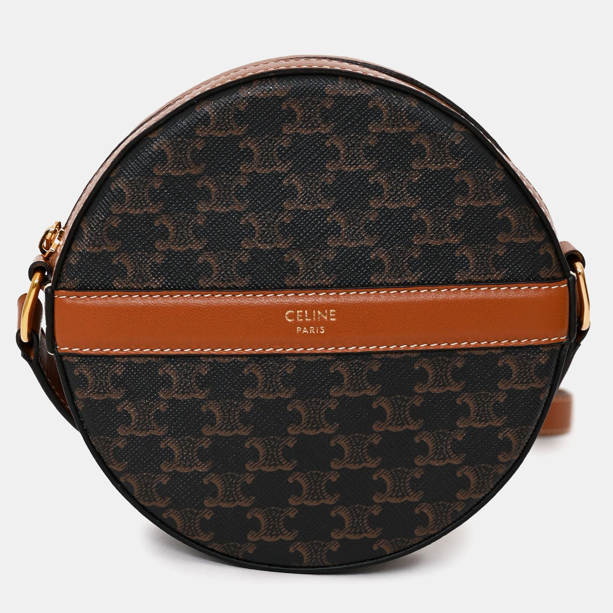 

Celine 2020 Brown Canvas/Leather Triomphe Round Crossbody