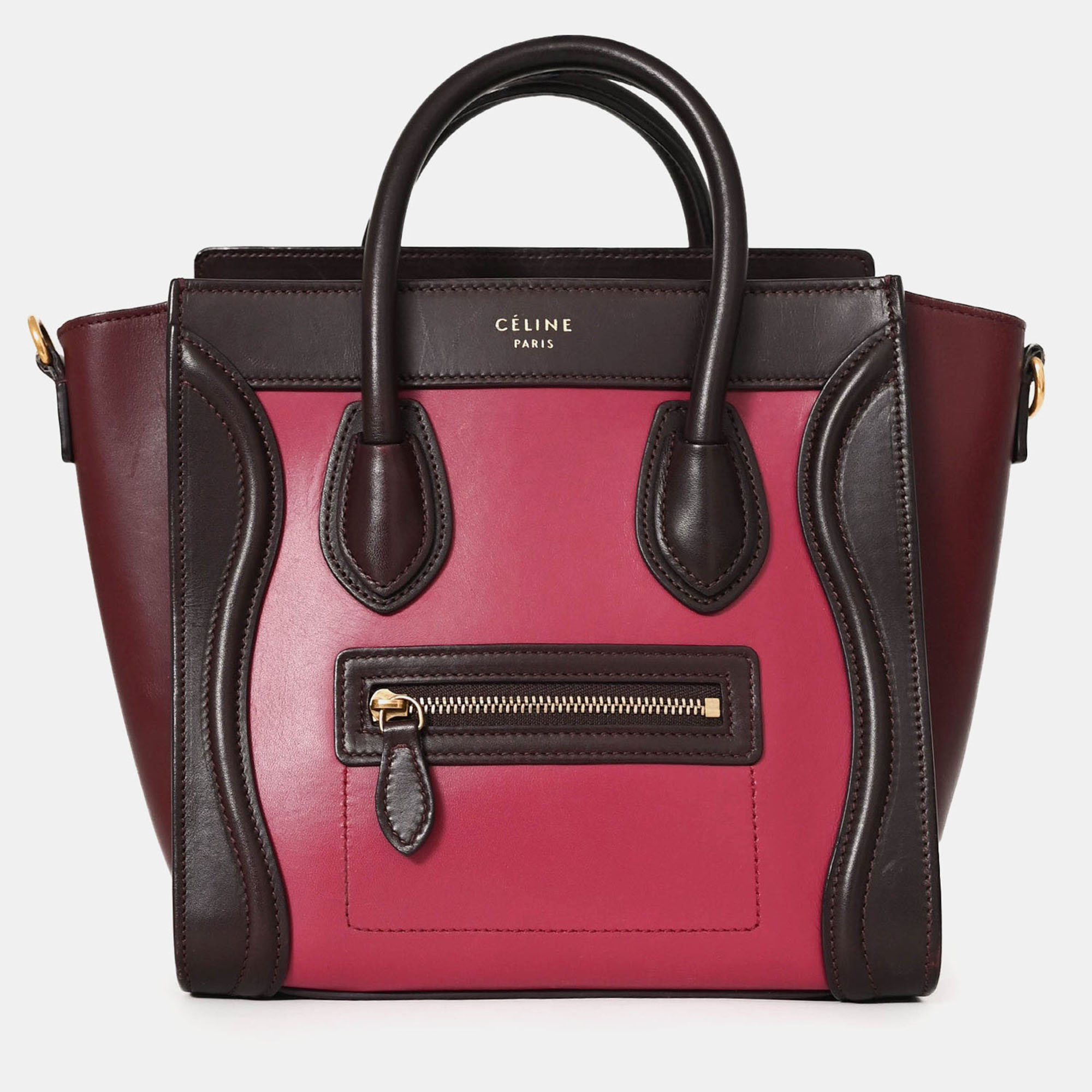 

Celine 2014 Purple/Burgundy Leather Nano Luggage Bag with Strap, Multicolor