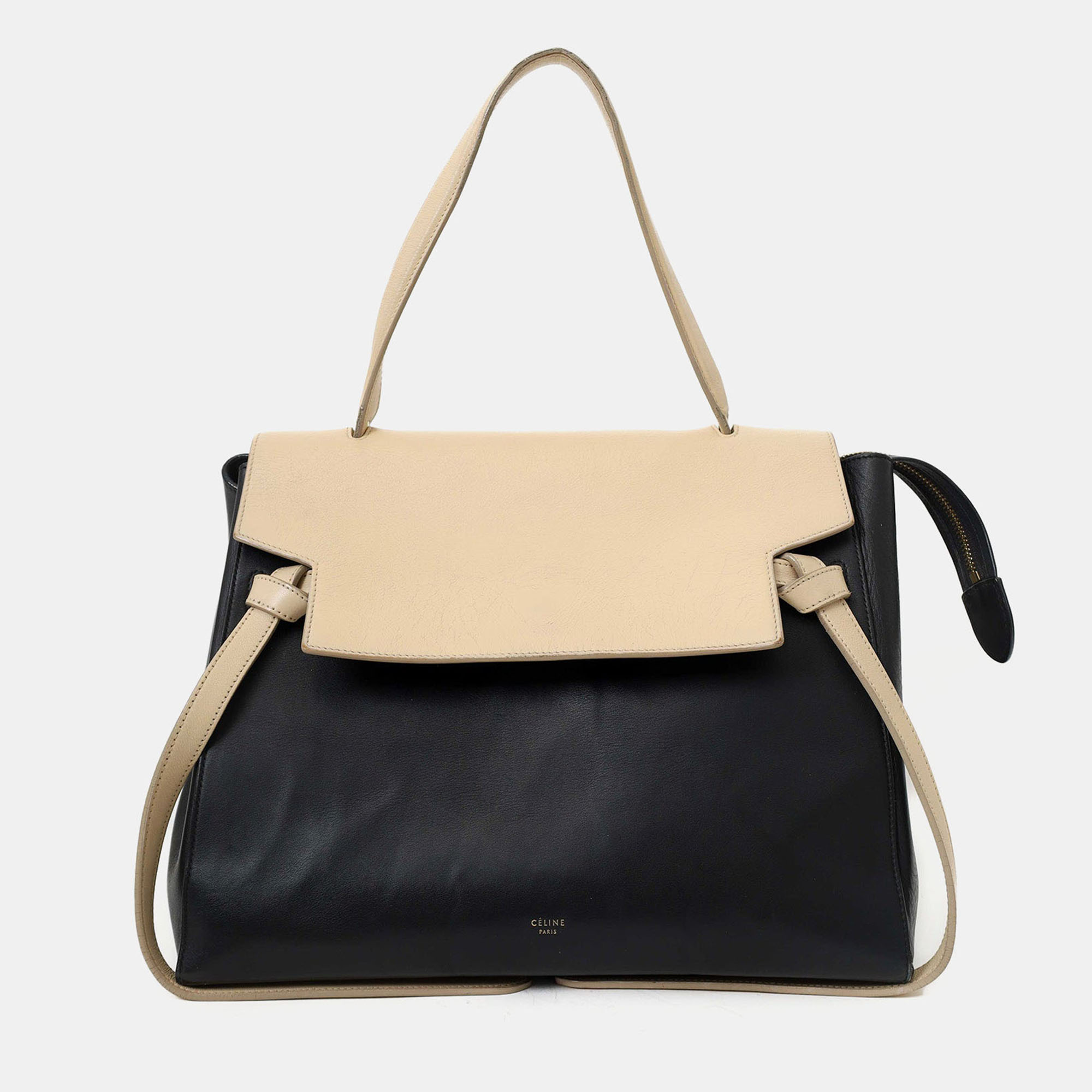 

Celine Black/Cream Leather Logo Belt Bag