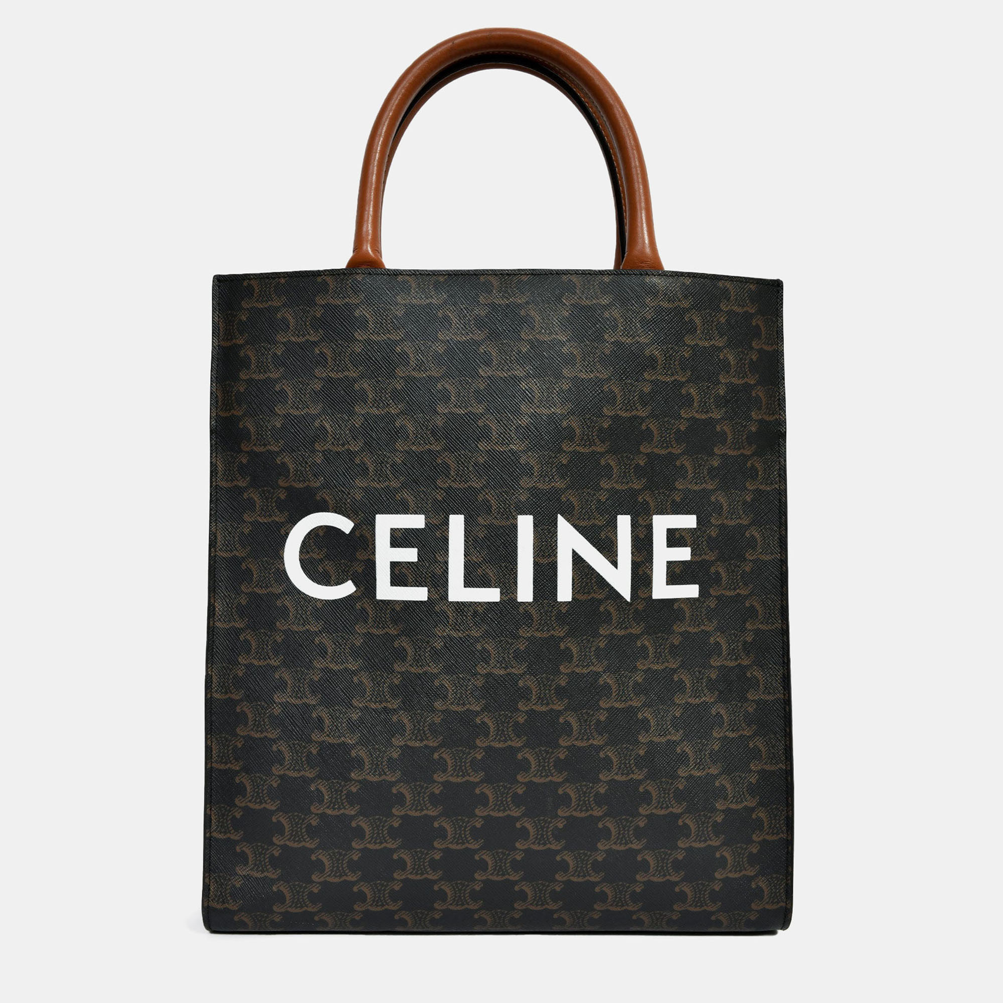 

Celine 2019 Black/Brown Coated Canvas Small Triomphe Vertical Cabas Tote