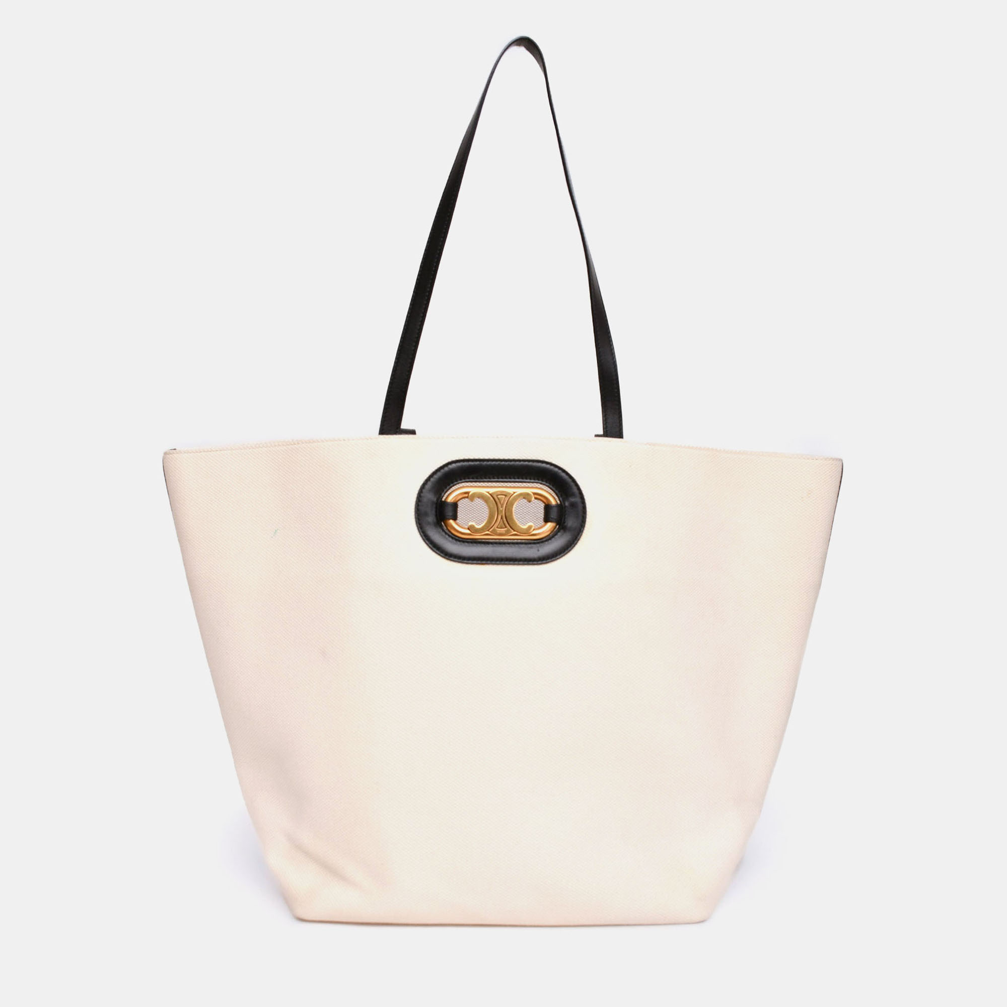 

Celine 2020 Cream/Black Canvas/Leather Cabas Maillon Triomphe Tote