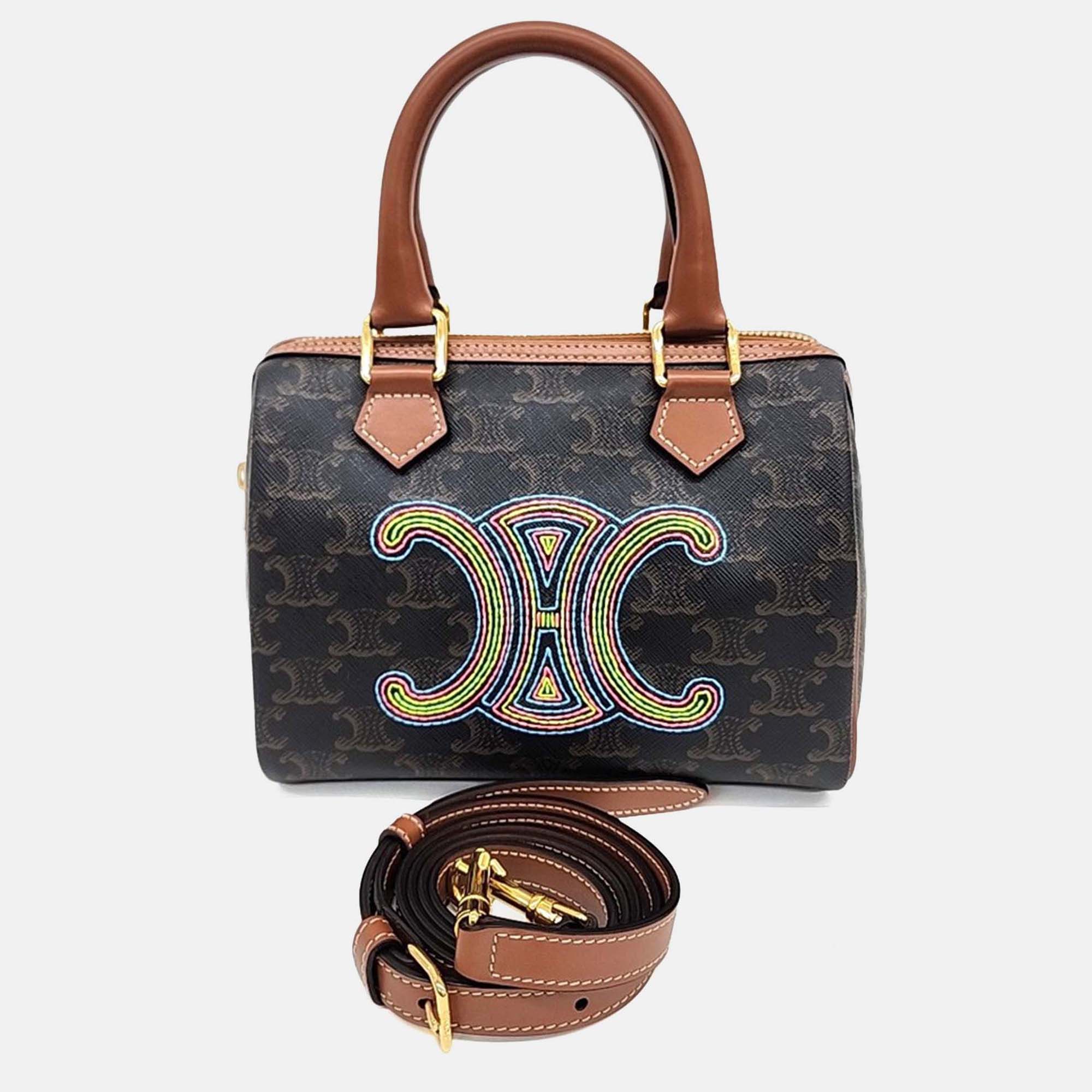 

Celine Brown Canvas Triumph Boston Bag Small