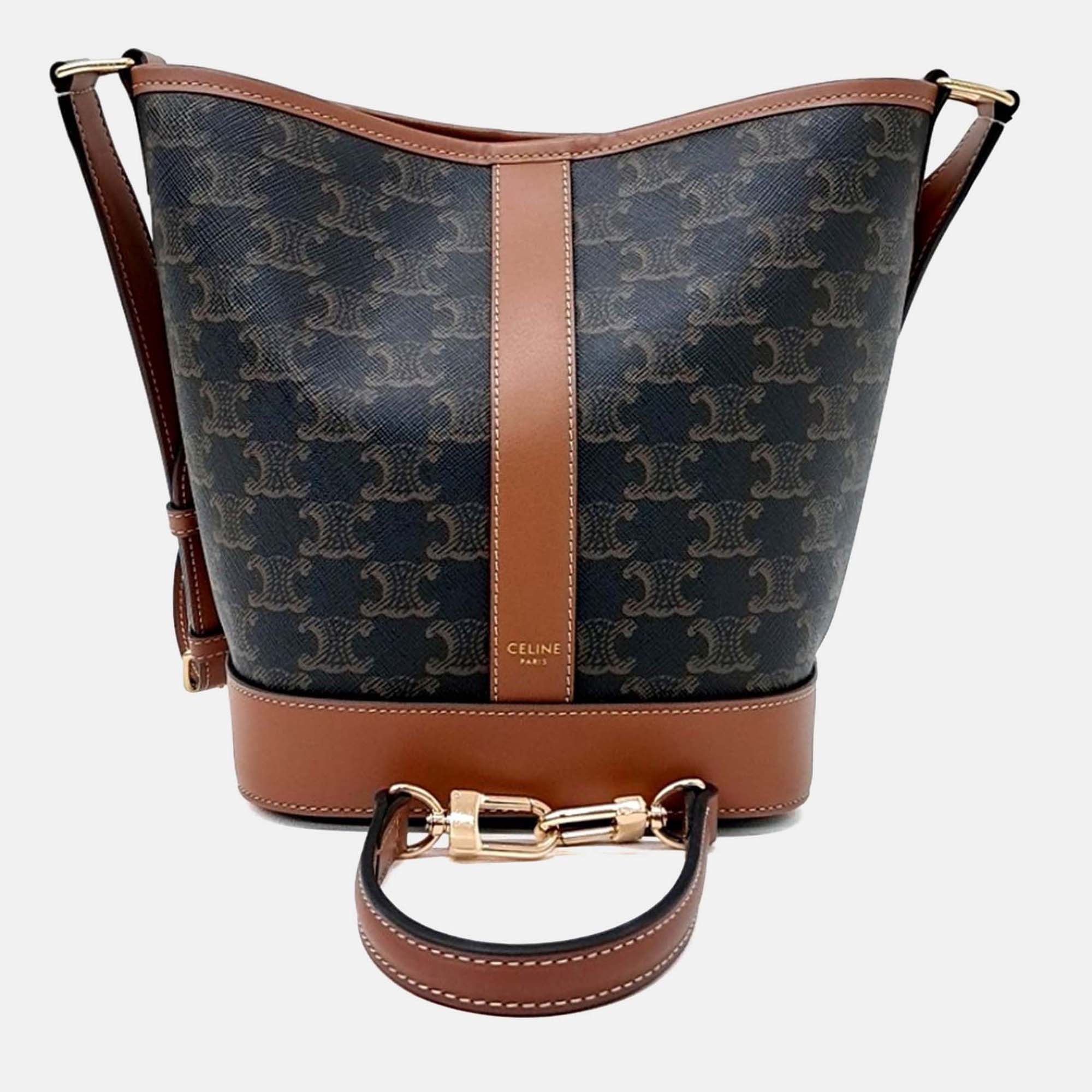 

Celine Tan Canvas Triumph Bucket Bag Small