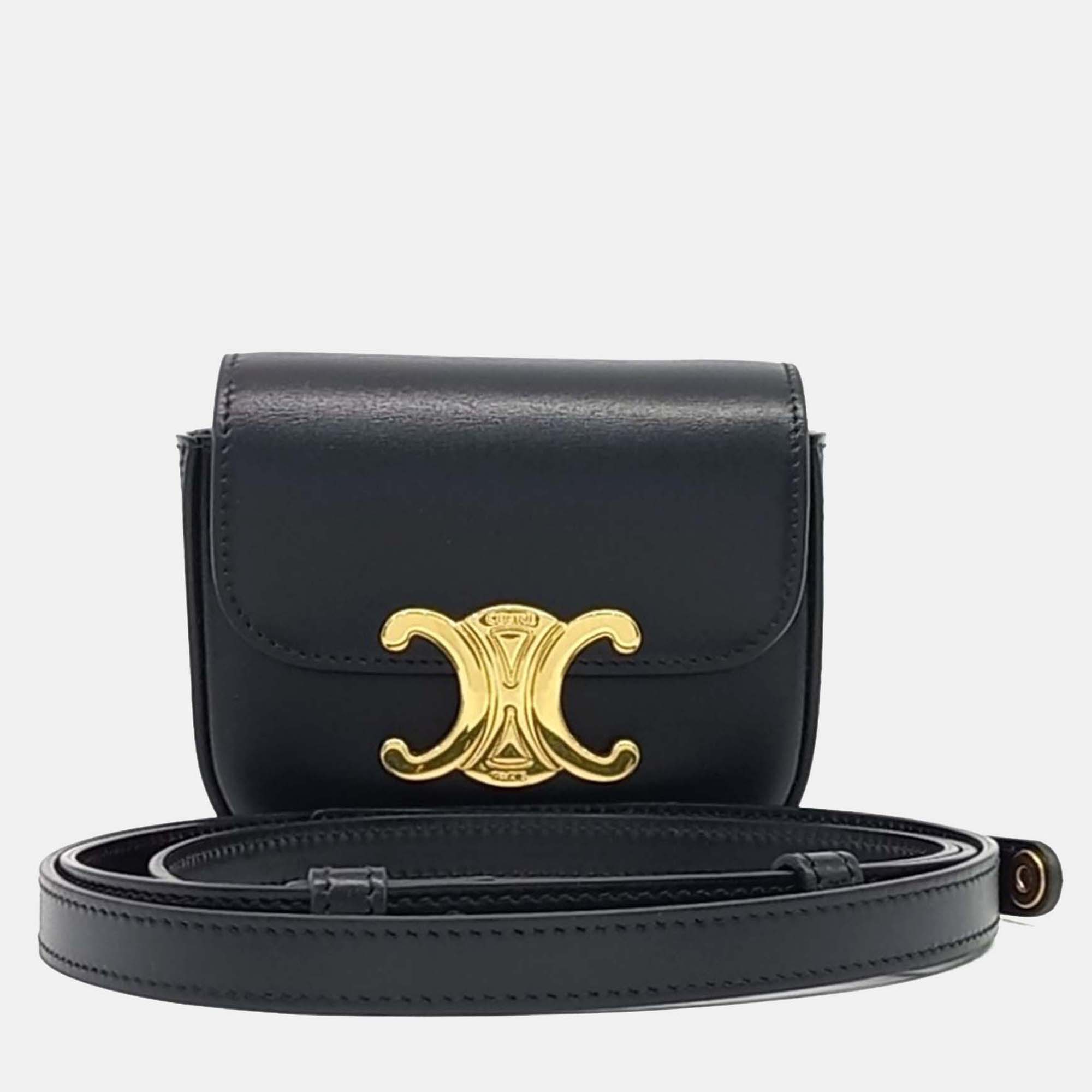 

Celine Black Leather Triumph Mini Crossbody Bag
