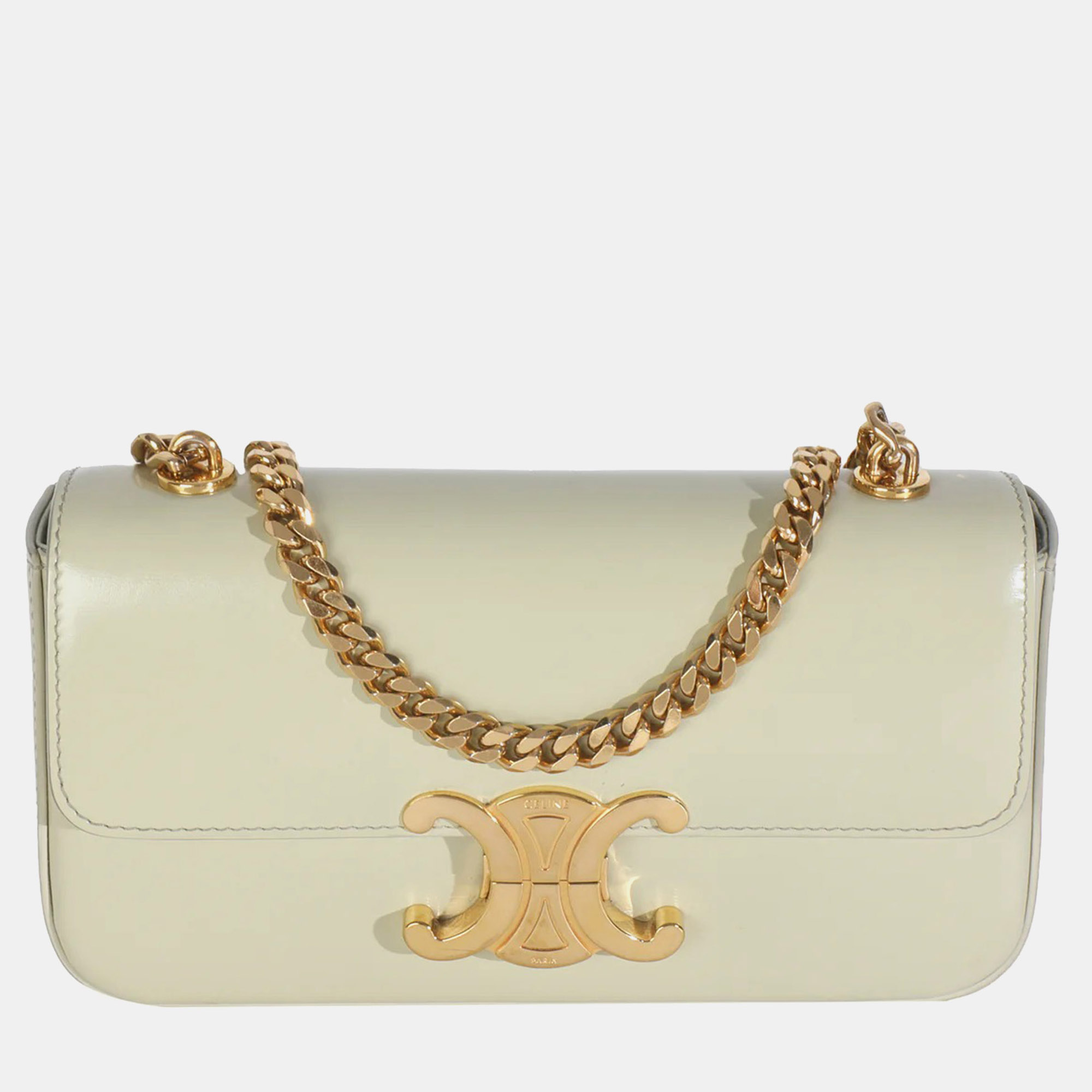 

Celine Almond Green Shiny Calfskin Triomphe Chain Shoulder Bag