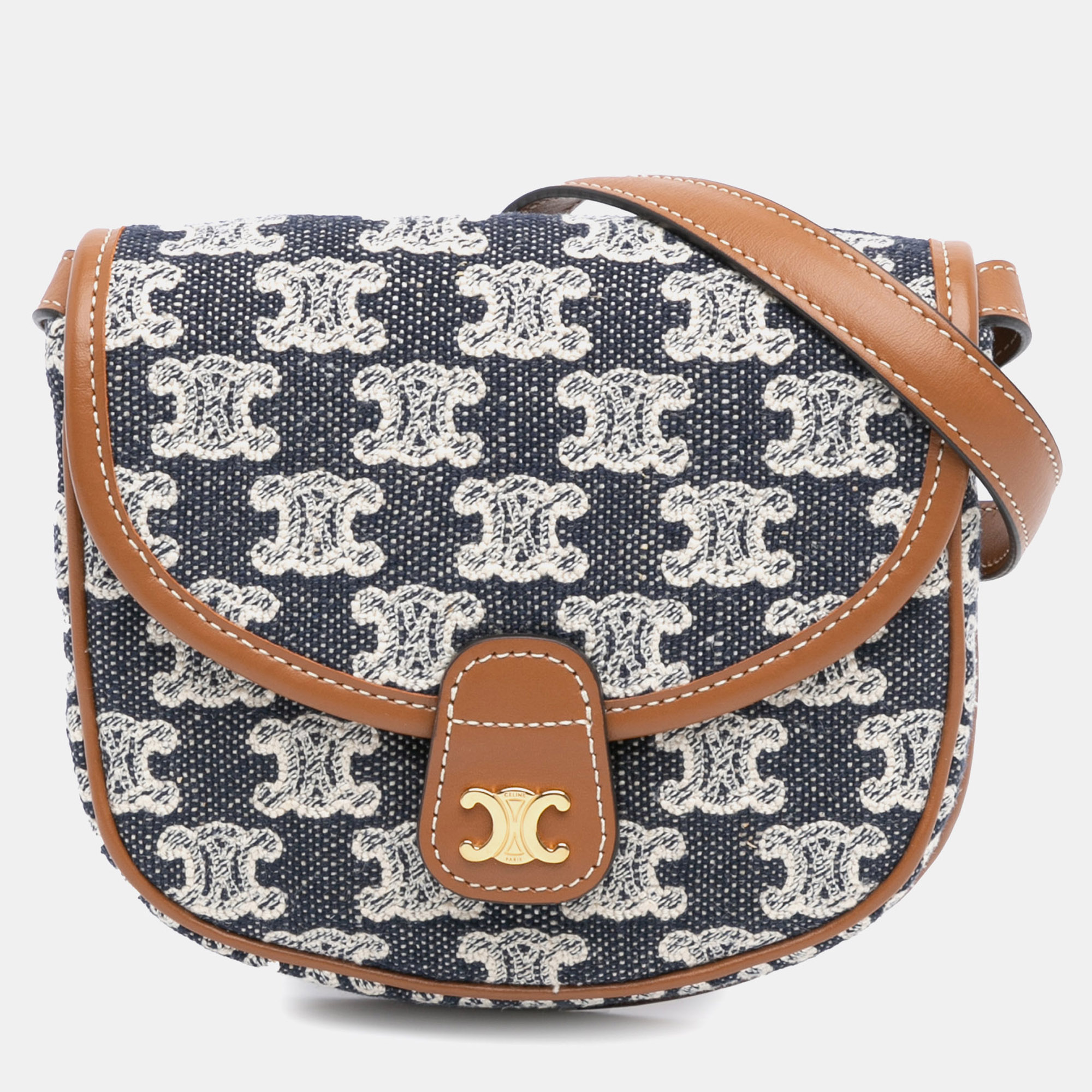 

Celine Blue Brown Mini Triomphe Canvas and Calfskin Besace Crossbody
