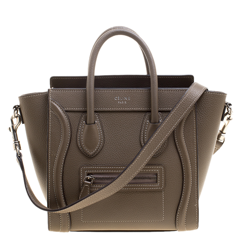 Pre Owned Celine Khaki Leather Nano Luggage Tote