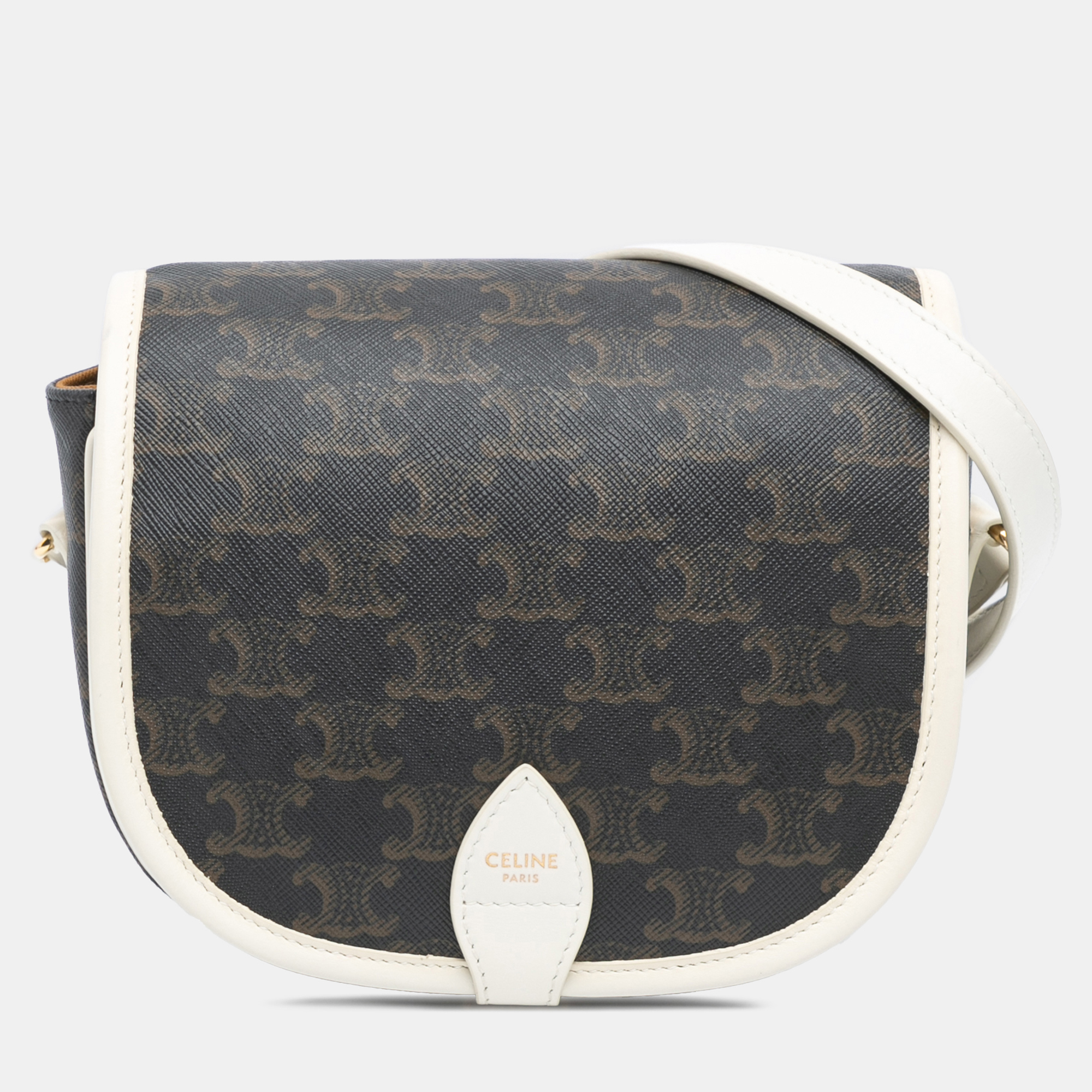 

Celine Brown White Medium Triomphe Coated Canvas Folco Crossbody