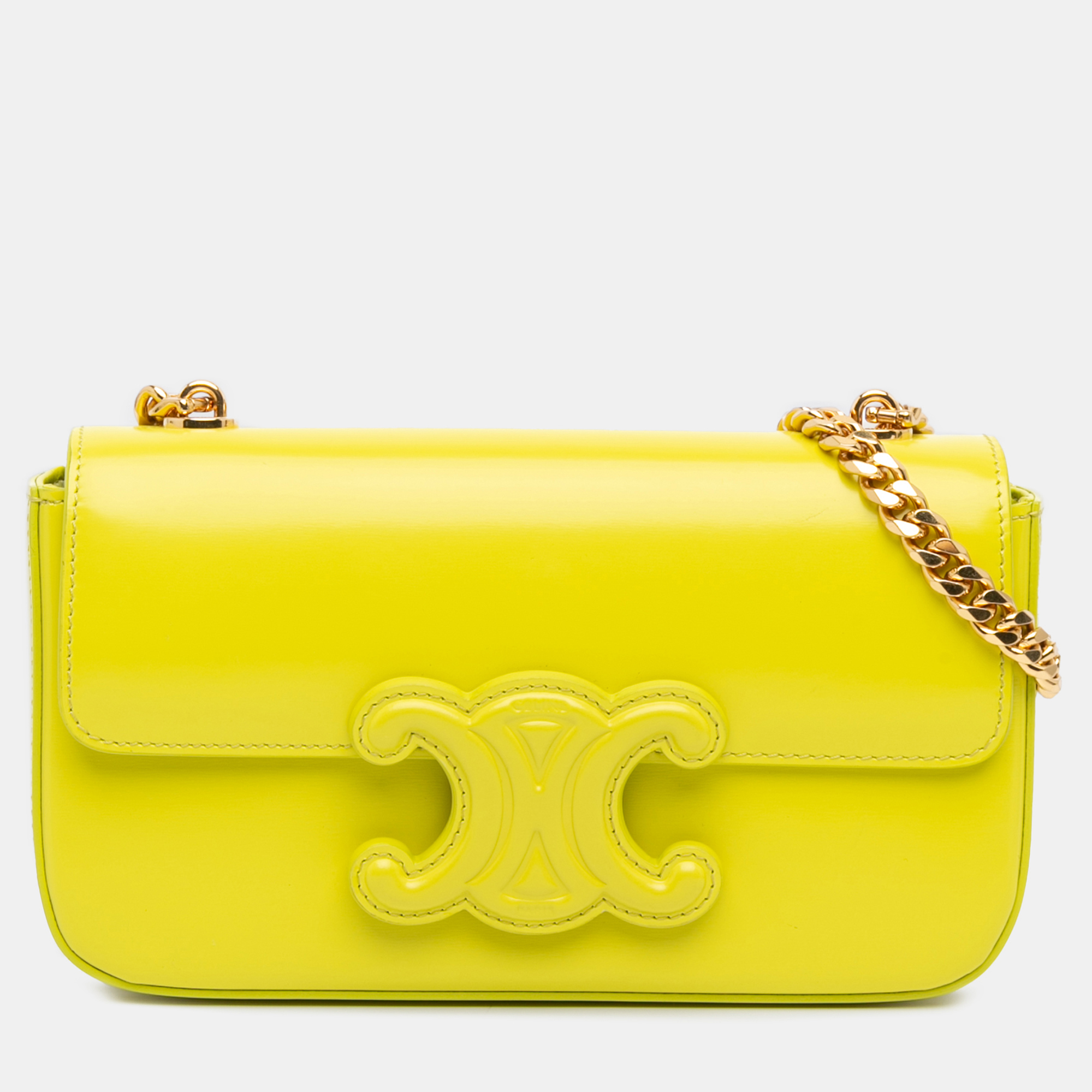 

Celine Yellow Calfskin Cuir Triomphe Chain Shoulder Bag
