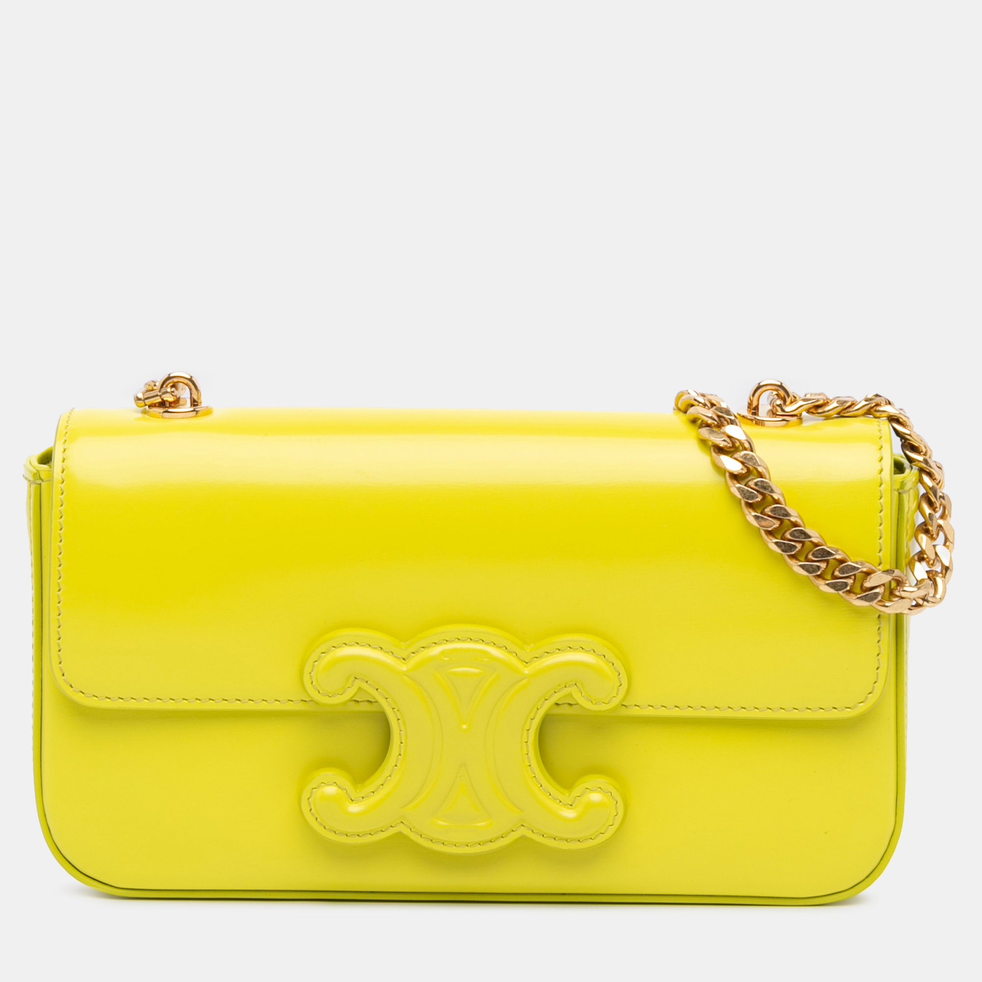 

Celine Yellow Calfskin Cuir Triomphe Chain Shoulder Bag