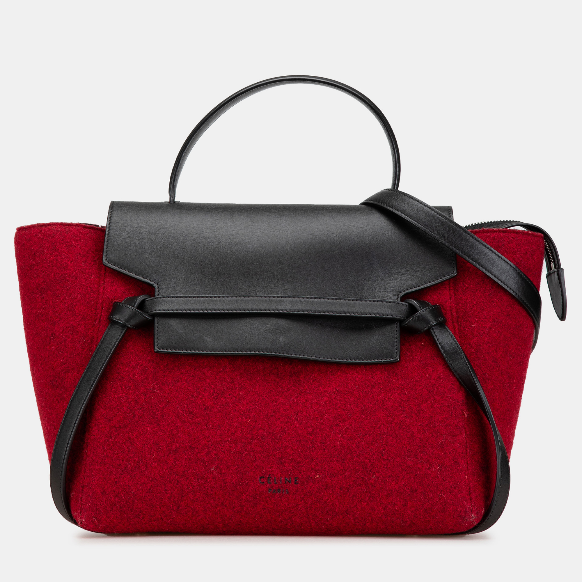 

Celine Black Red Mini Felt and Calfskin Belt Satchel