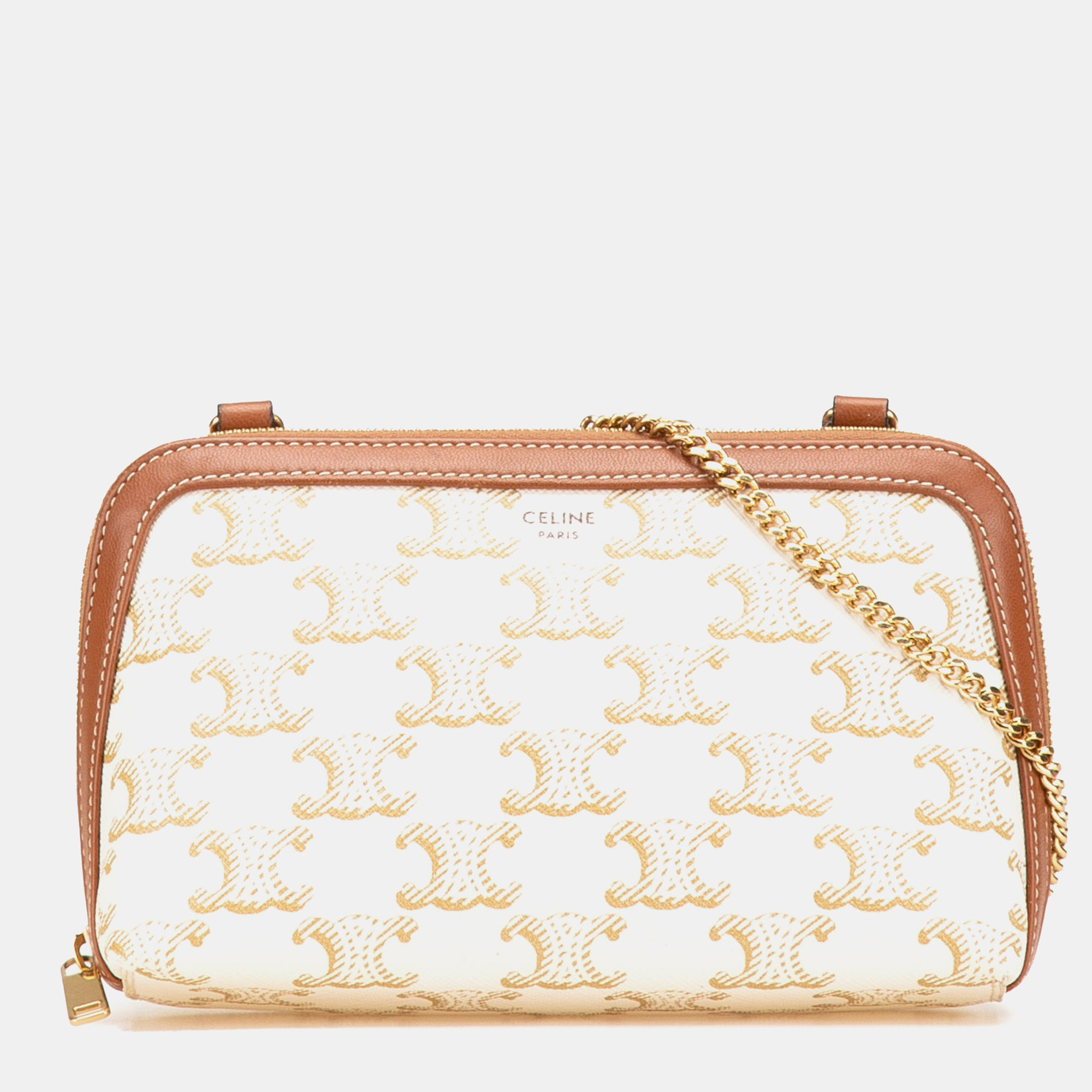 

Celine White Triomphe Coated Canvas Clutch On Chain