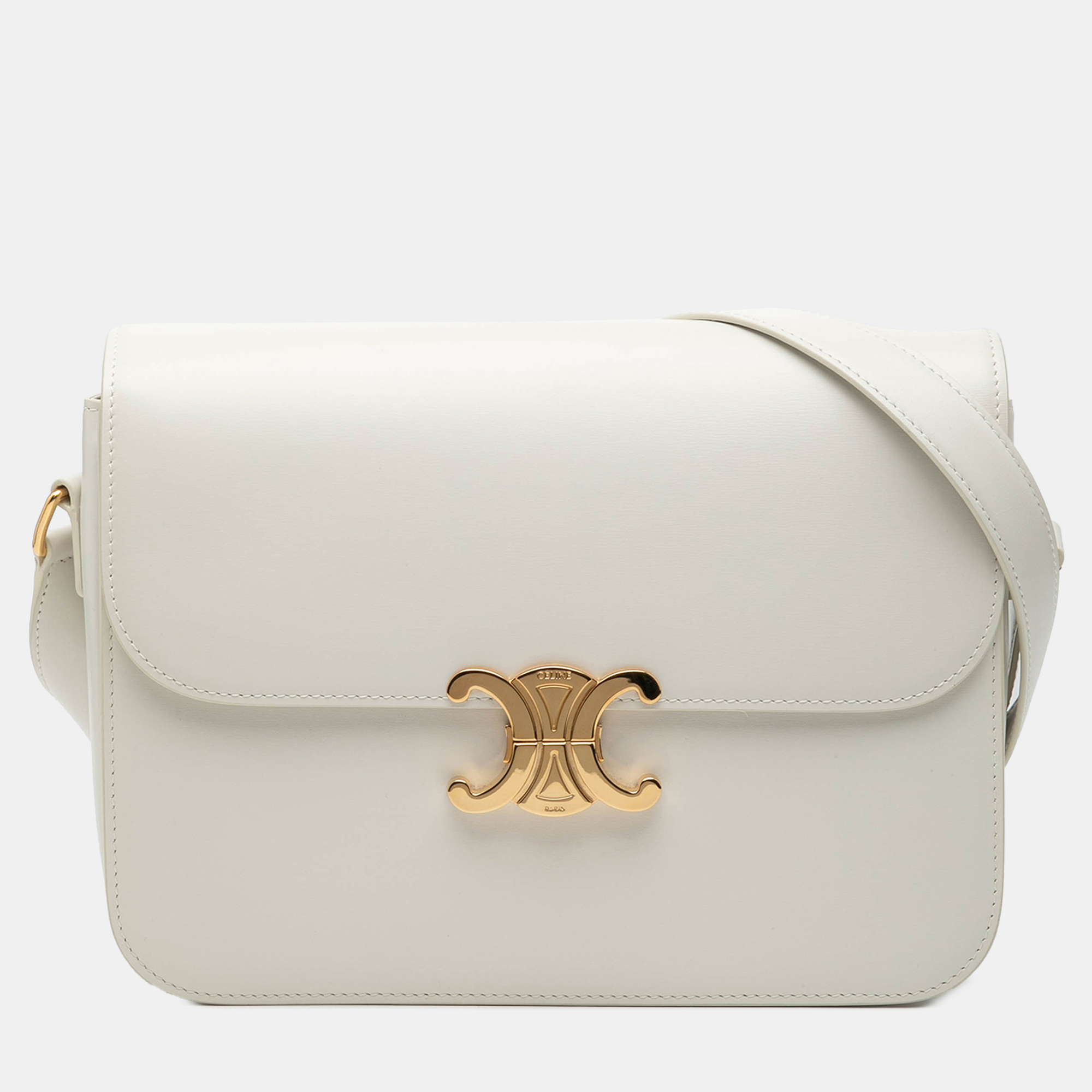 

Celine White Large Shiny Calfskin Triomphe Crossbody