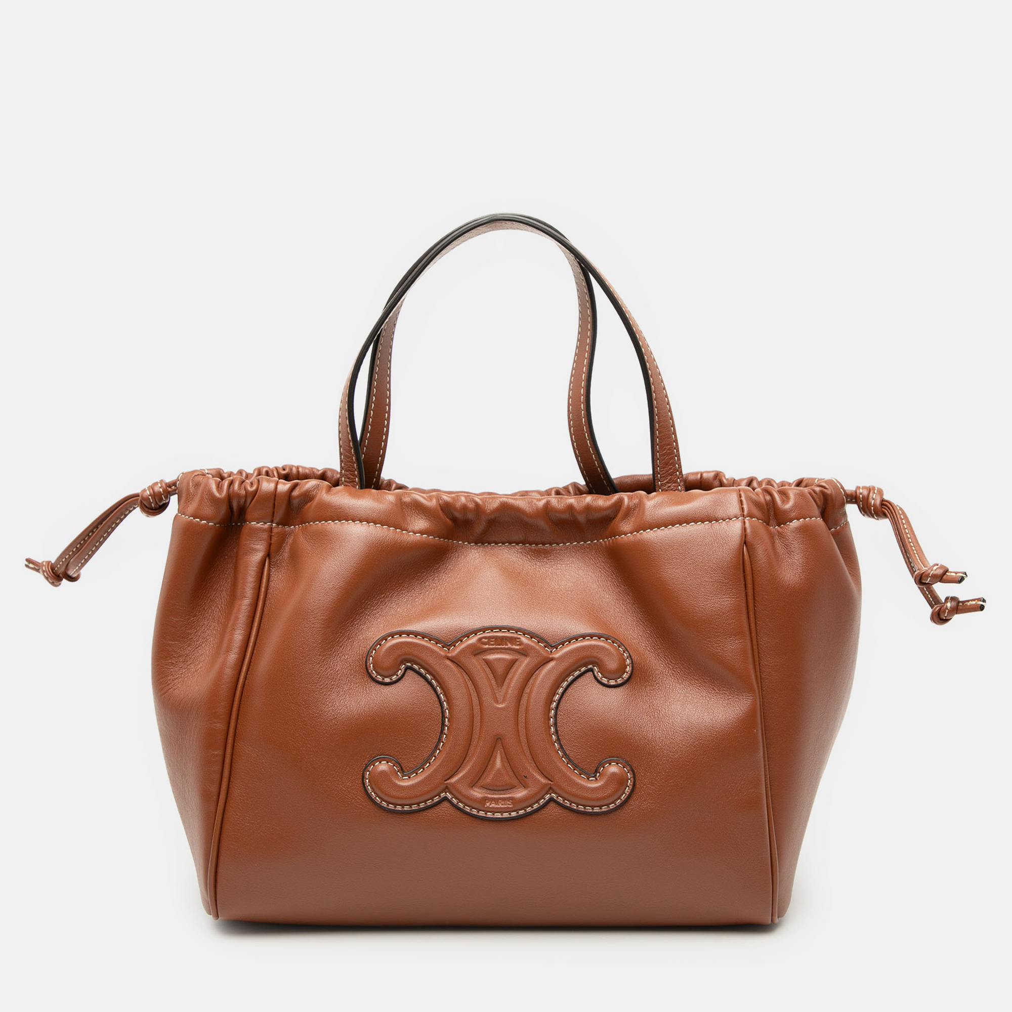 

Celine Brown Small Calfskin Cuir Triomphe Cabas Drawstring Satchel