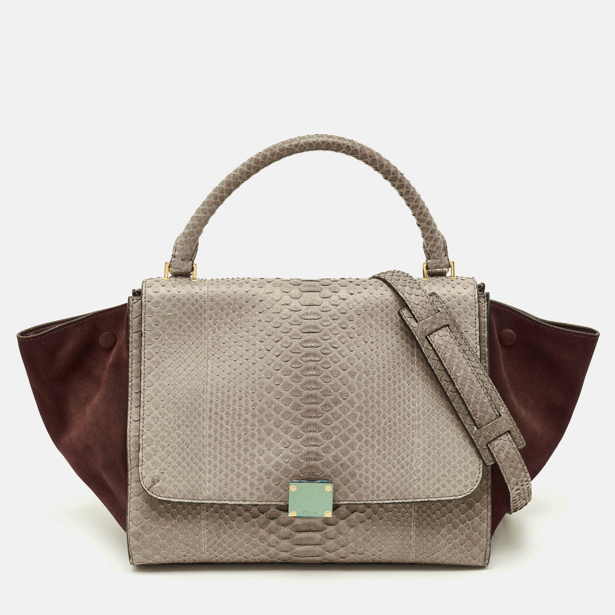 

Celine Trapeze  Grey/Burgundy Python and Suede Top Handle Bag