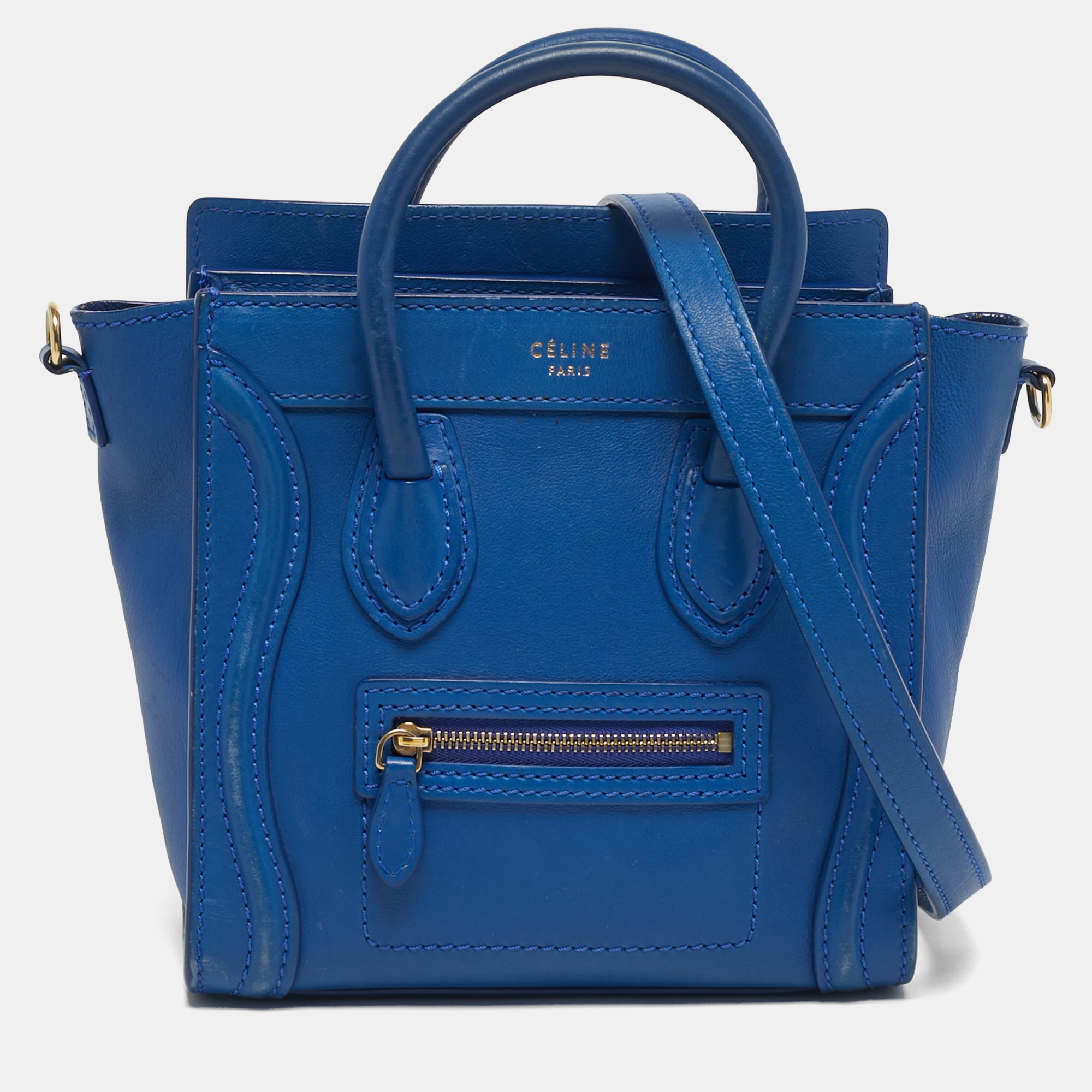 

Celine Luggage Nano Blue Leather Tote
