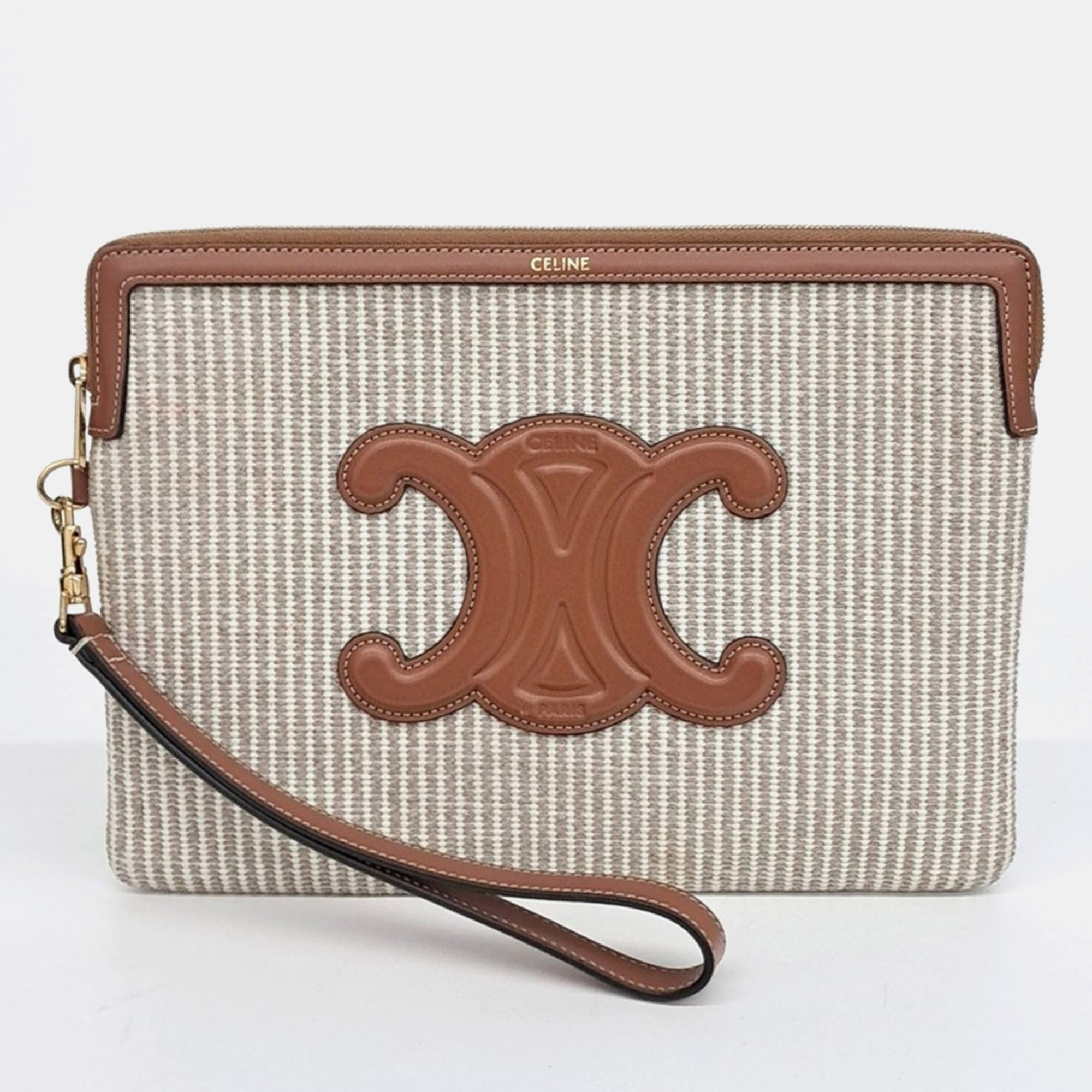 

Celine Beige Brown Fabric and Leather Triumph Clutch