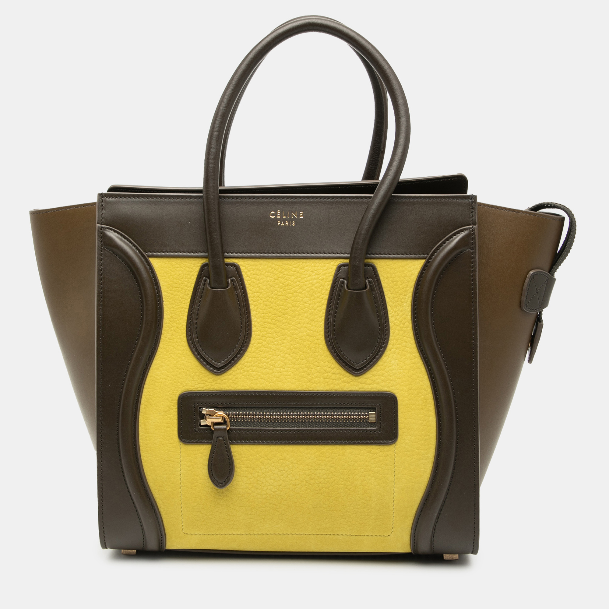 

Celine Brown Yellow Micro Tricolor Leather Luggage Tote