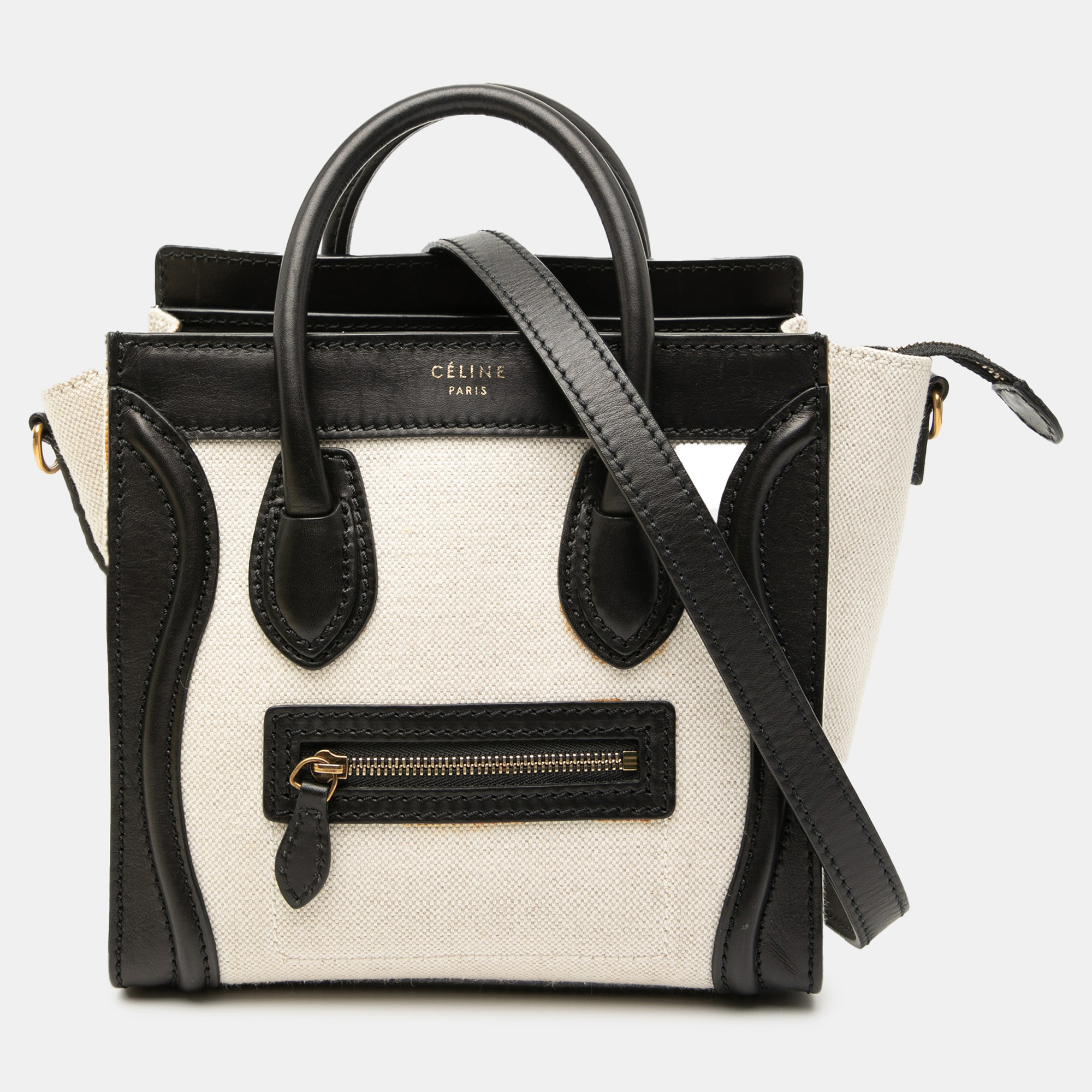 

Celine Black White Nano Bicolor Canvas and Leather Luggage Tote