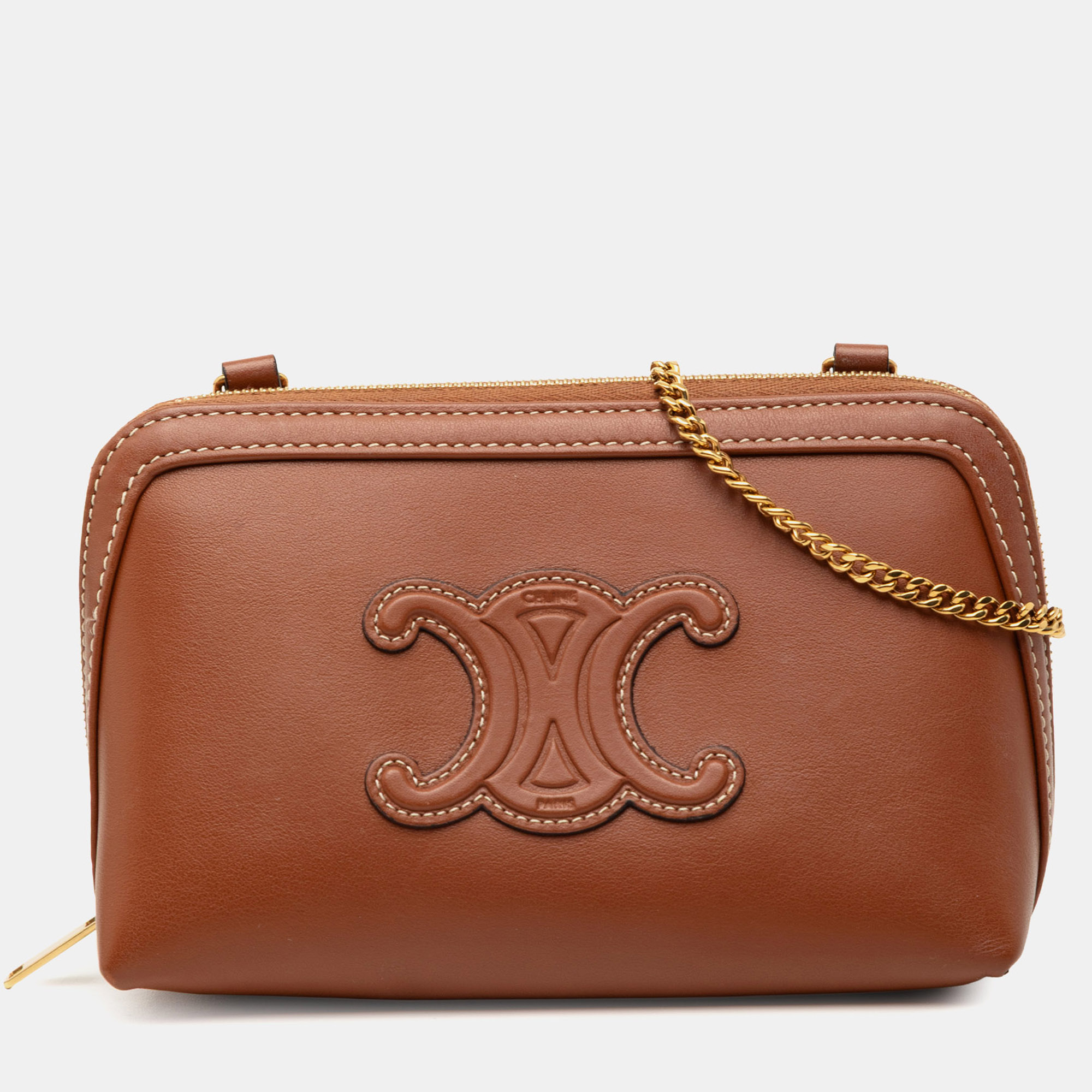 

Celine Brown Smooth Calfskin Cuir Triomphe Clutch on Chain