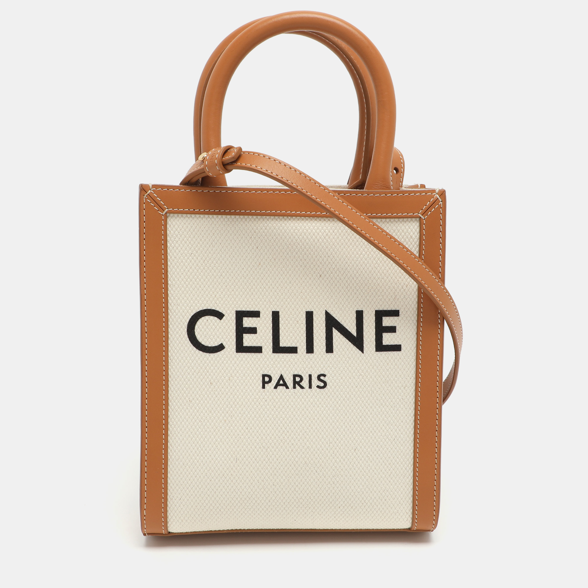 

Celine Cabas Mini Tan/White Canvas and Leather Vertical Tote